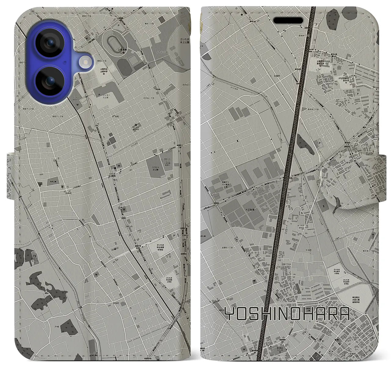 【吉野原(埼玉県)】地図柄iPhoneケース(手帳タイプ)