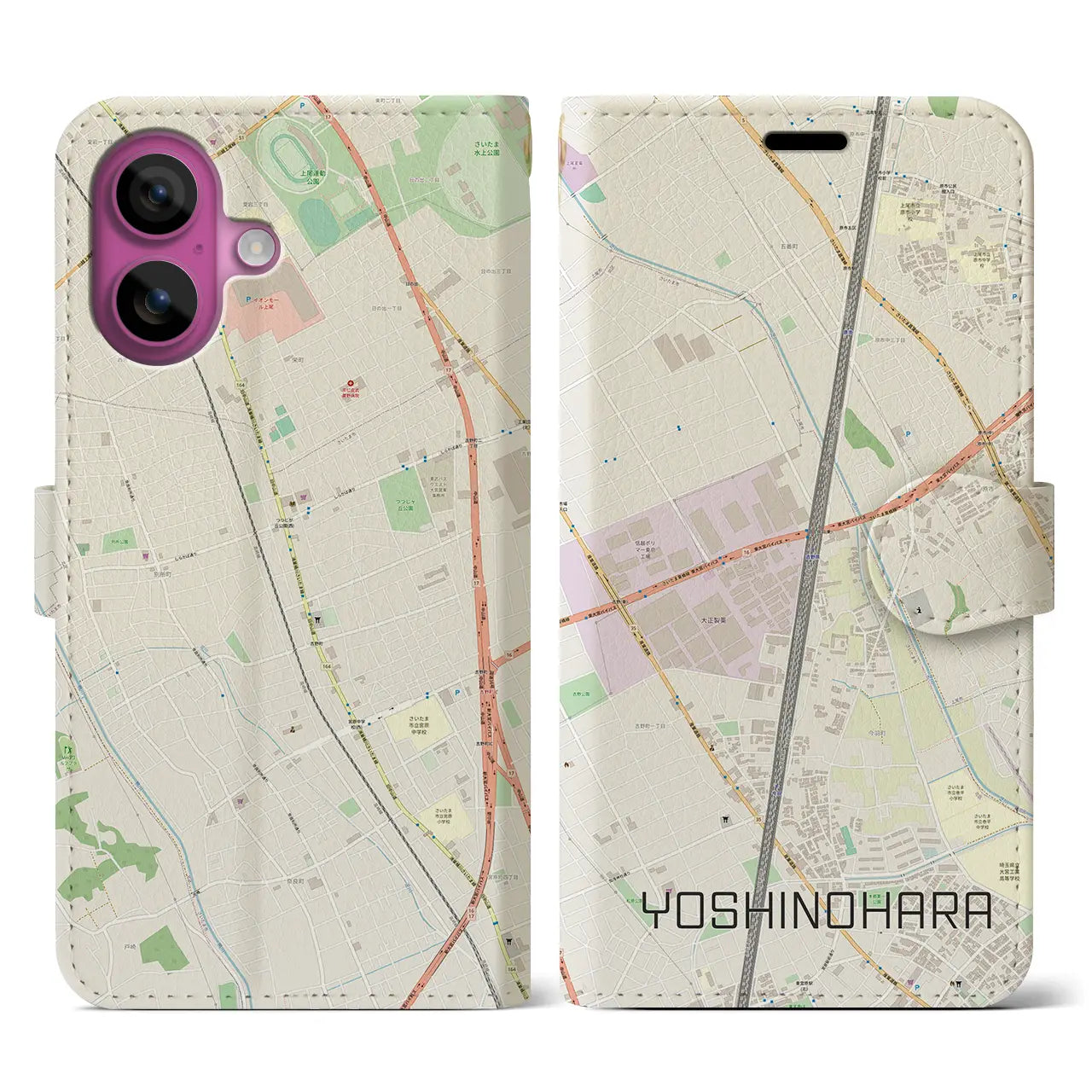 【吉野原(埼玉県)】地図柄iPhoneケース(手帳タイプ)