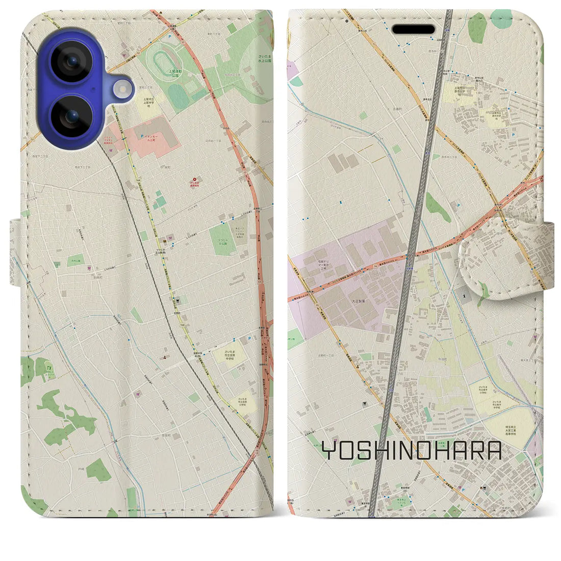 【吉野原(埼玉県)】地図柄iPhoneケース(手帳タイプ)ナチュラル・iPhone 16 Pro Max 用