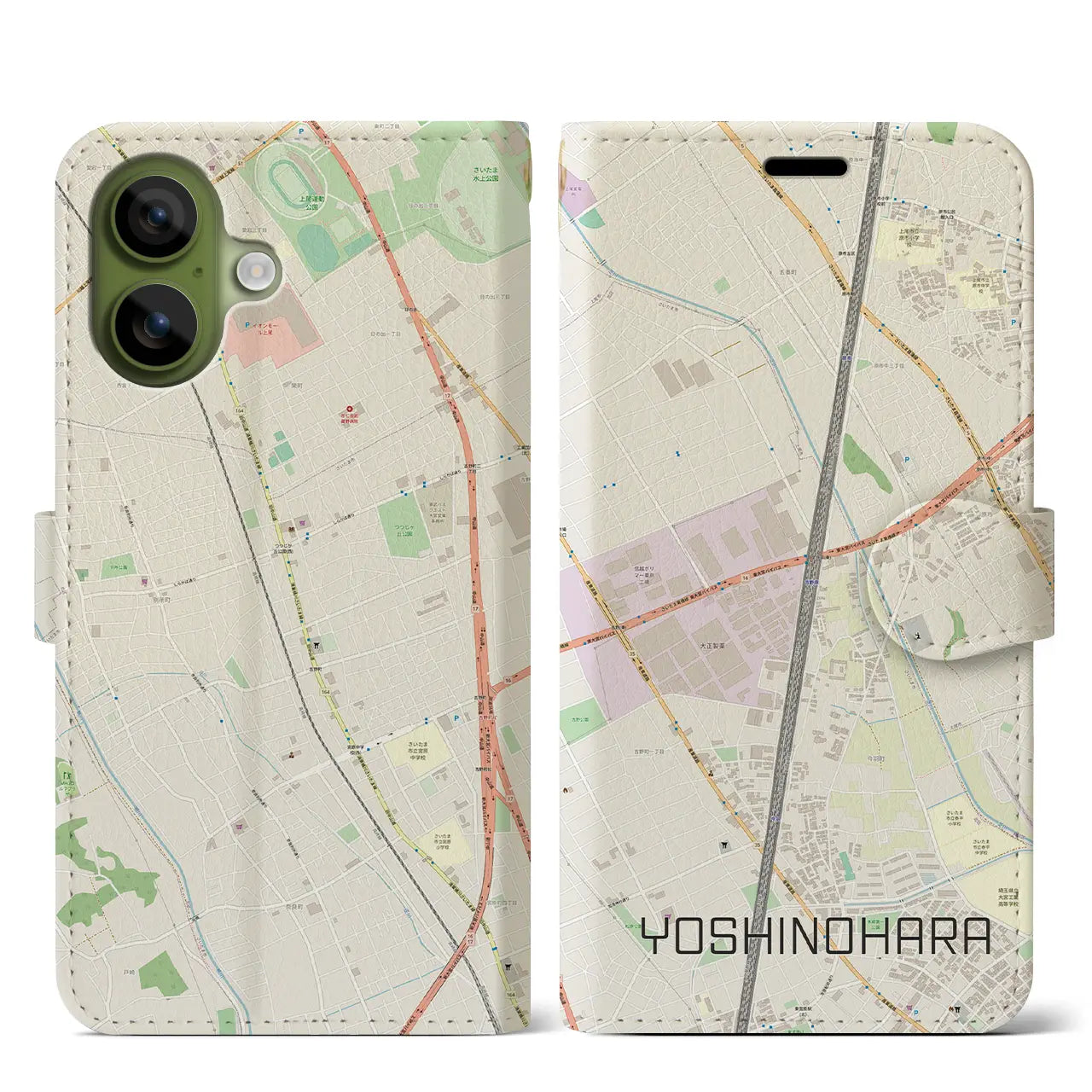 【吉野原(埼玉県)】地図柄iPhoneケース(手帳タイプ)ナチュラル・iPhone 17 Pro Max 用