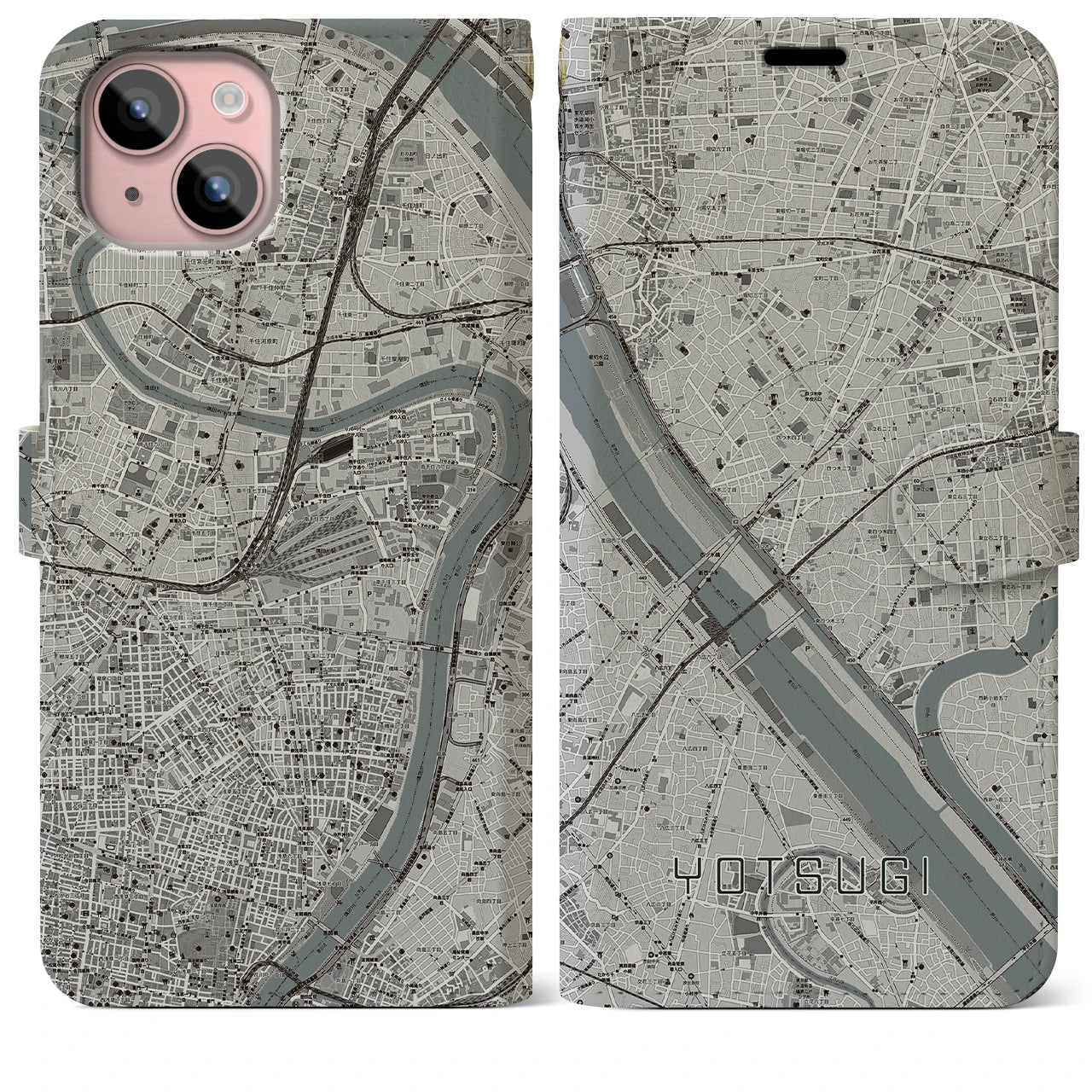 【四ツ木(東京都)】地図柄iPhoneケース(手帳タイプ)
