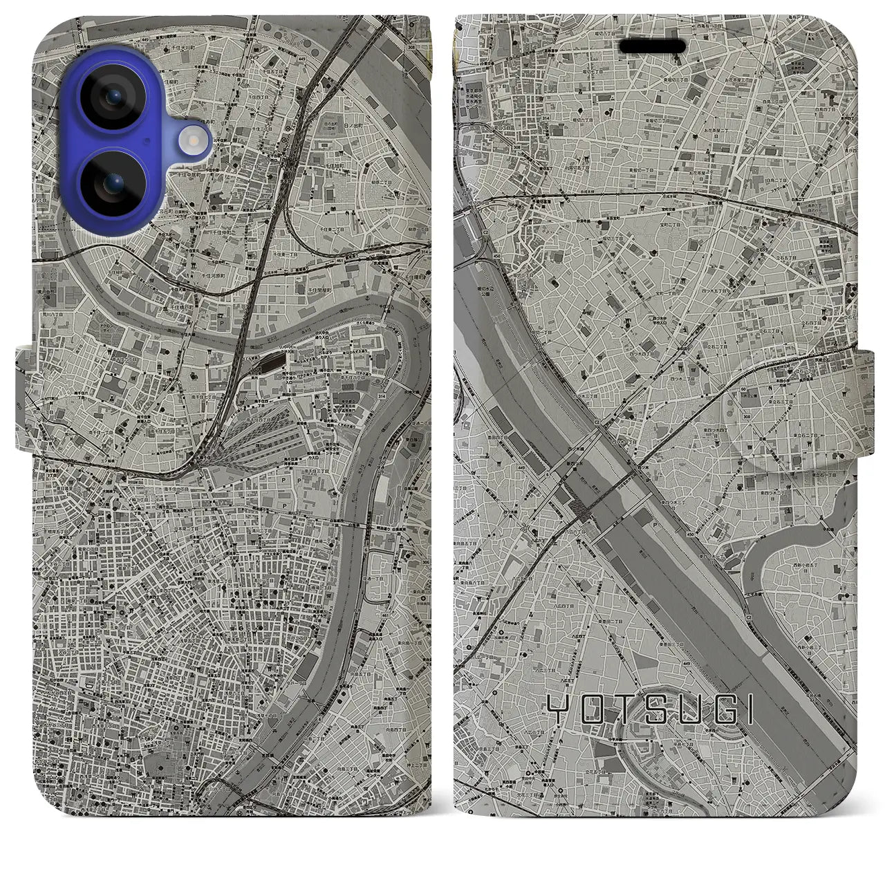 【四ツ木(東京都)】地図柄iPhoneケース(手帳タイプ)モノトーン・iPhone 16 Pro Max 用