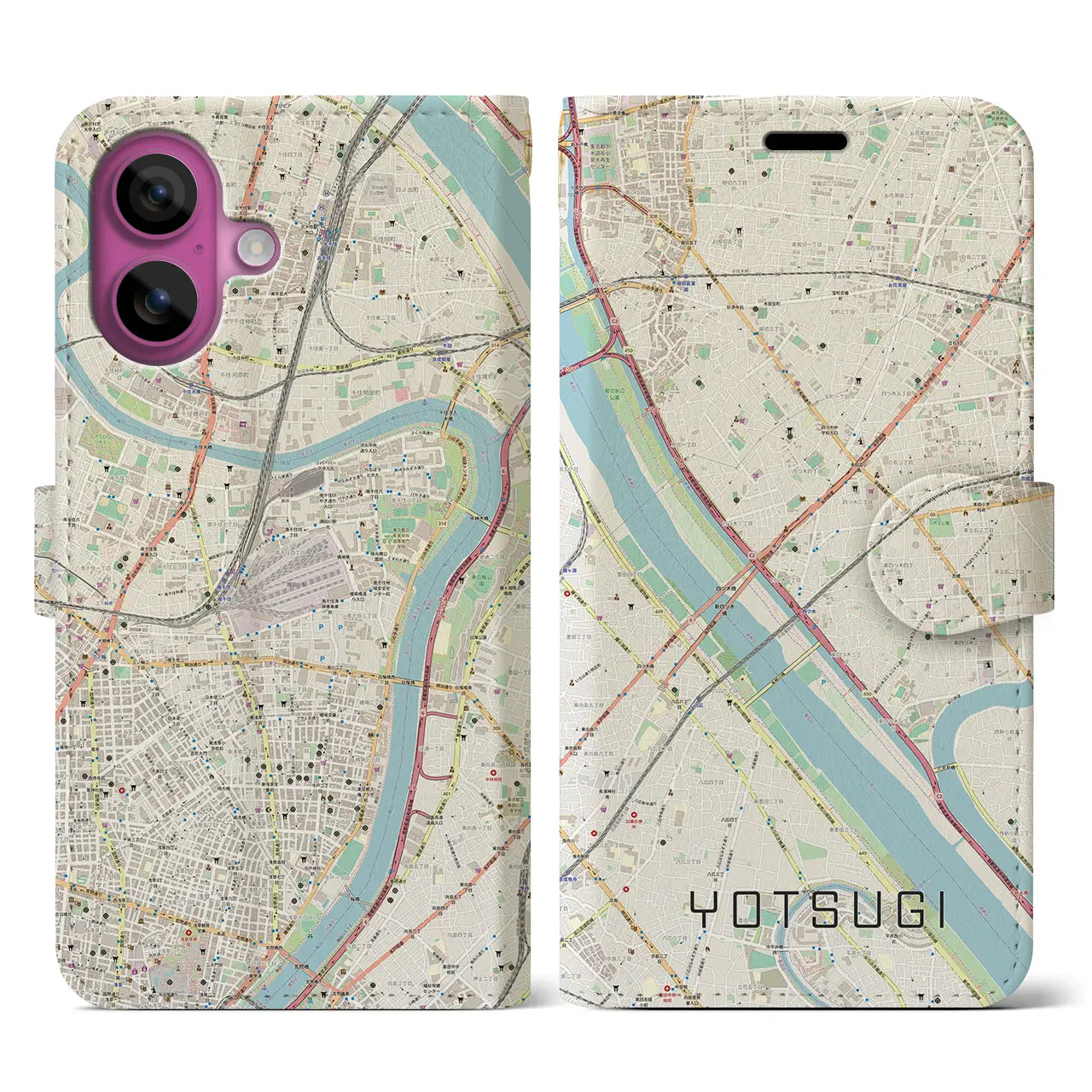 【四ツ木(東京都)】地図柄iPhoneケース(手帳タイプ)