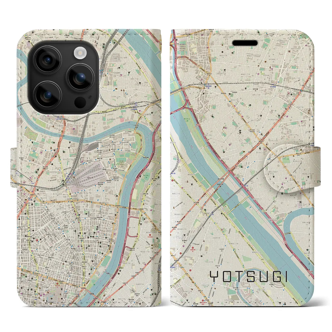【四ツ木(東京都)】地図柄iPhoneケース(手帳タイプ)ナチュラル・iPhone 16 用
