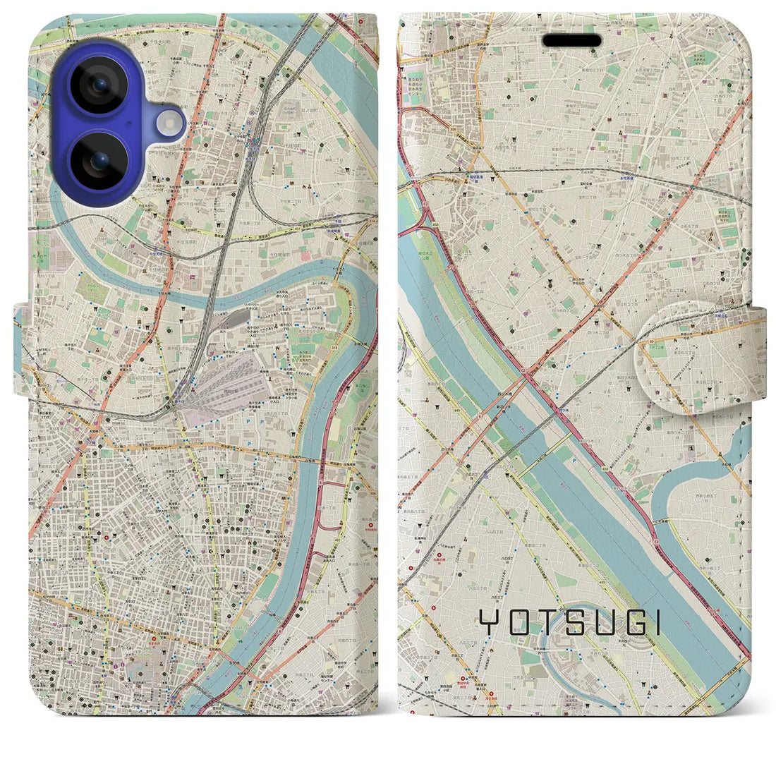 【四ツ木(東京都)】地図柄iPhoneケース(手帳タイプ)ナチュラル・iPhone 16 Pro Max 用