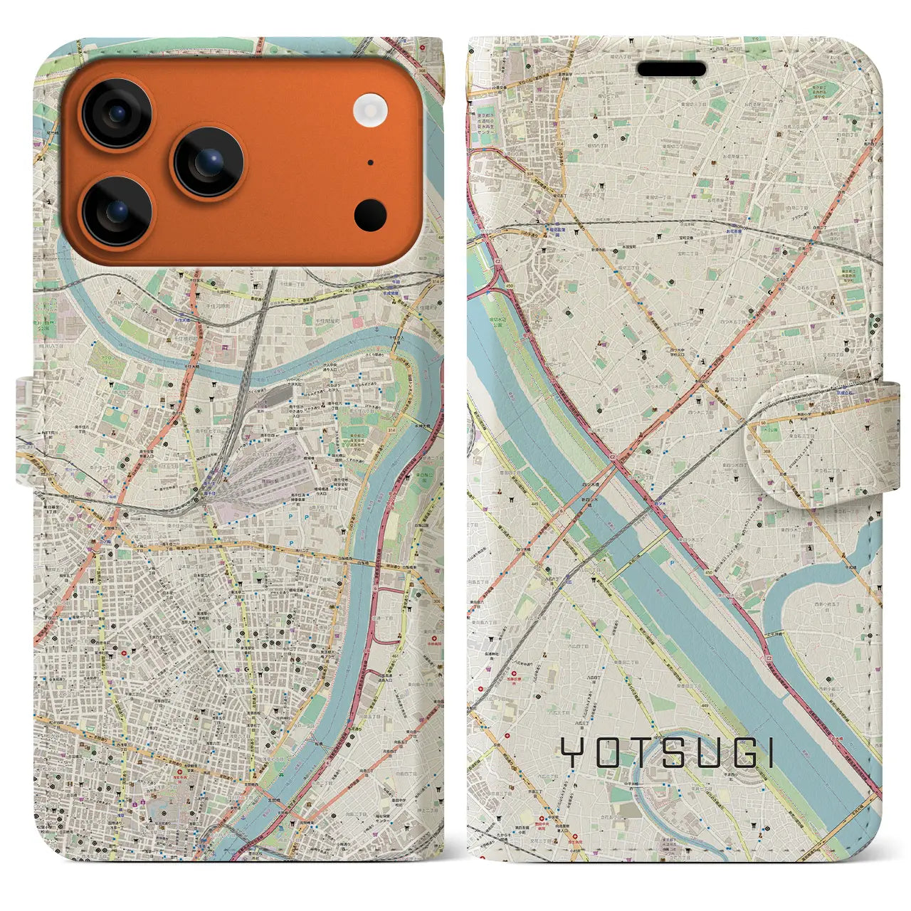 【四ツ木(東京都)】地図柄iPhoneケース(手帳タイプ)ナチュラル・iPhone 17 Pro Max 用