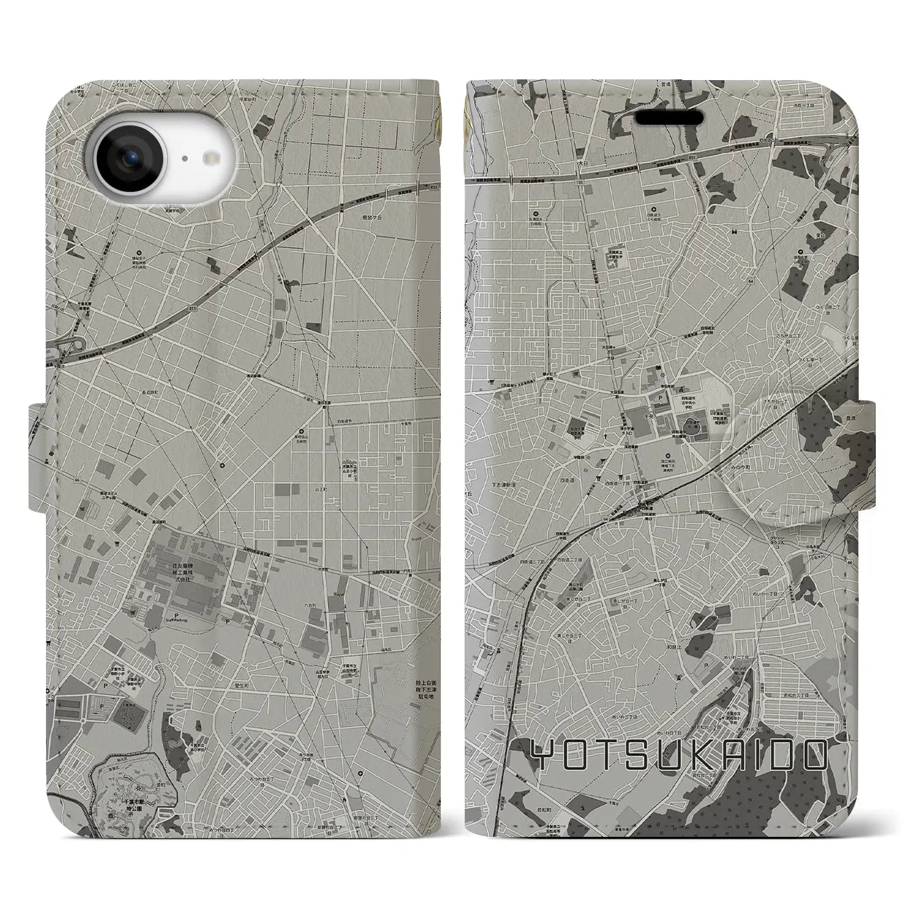 【四街道(千葉県)】地図柄iPhoneケース(手帳タイプ)