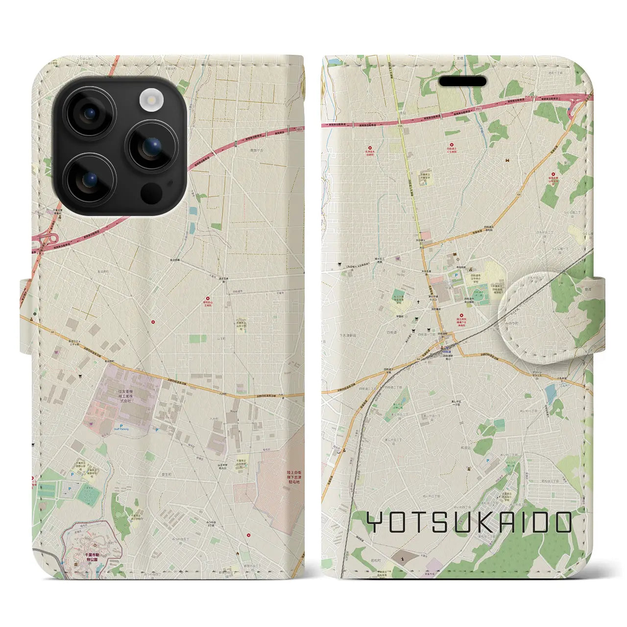 【四街道(千葉県)】地図柄iPhoneケース(手帳タイプ)ナチュラル・iPhone 16 用