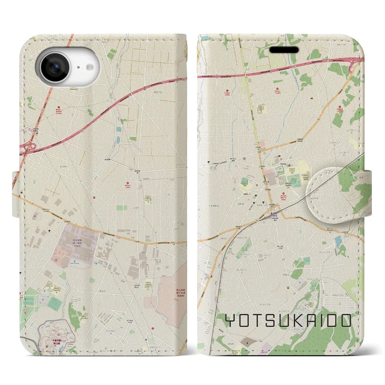 【四街道(千葉県)】地図柄iPhoneケース(手帳タイプ)