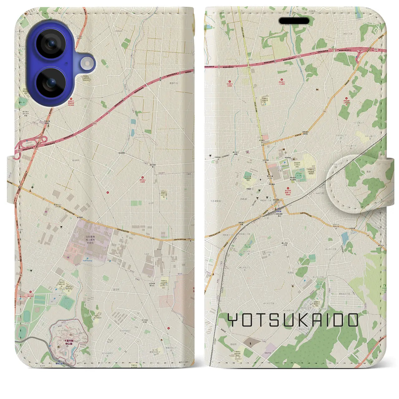 【四街道(千葉県)】地図柄iPhoneケース(手帳タイプ)ナチュラル・iPhone 16 Pro Max 用