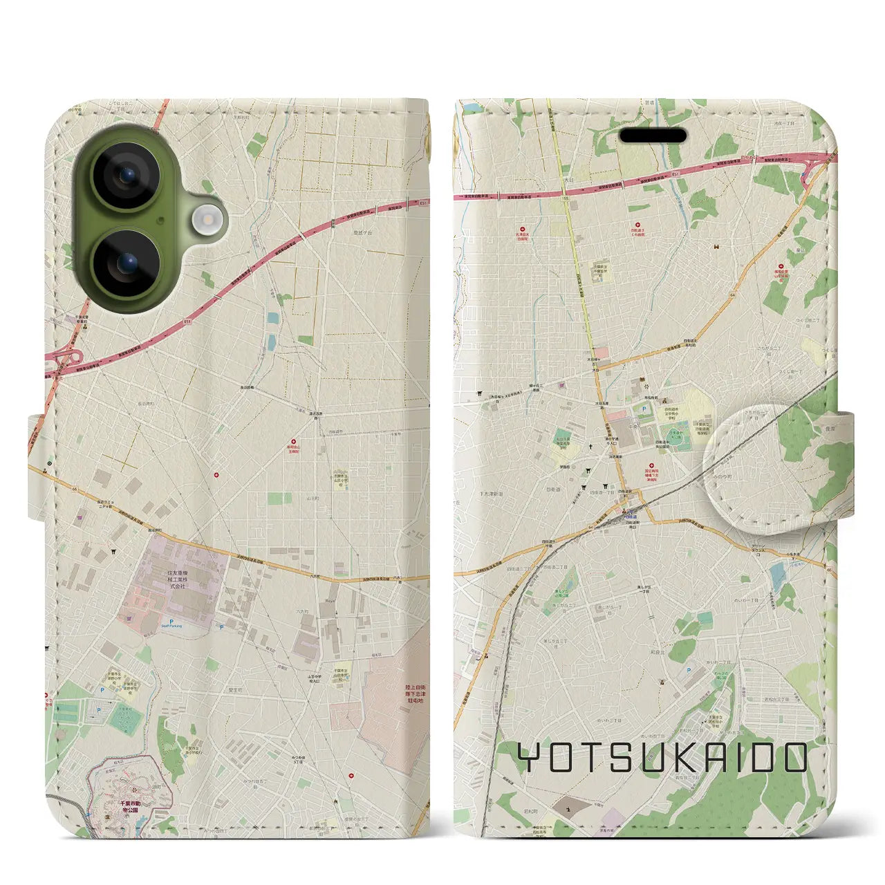 【四街道(千葉県)】地図柄iPhoneケース(手帳タイプ)