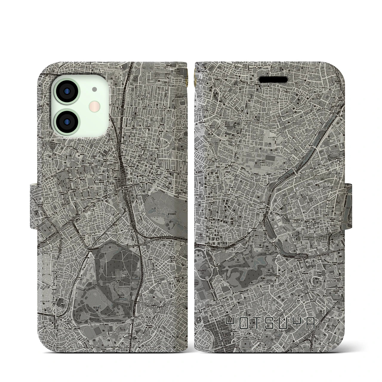 【四ツ谷(東京都)】地図柄iPhoneケース(手帳タイプ)モノトーン・iPhone 12 mini 用