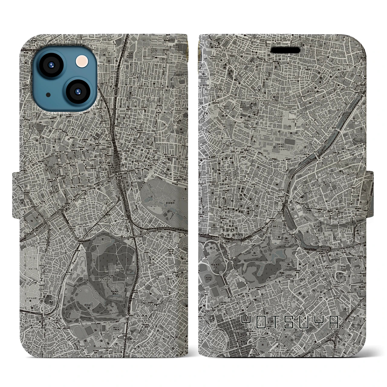 【四ツ谷(東京都)】地図柄iPhoneケース(手帳タイプ)モノトーン・iPhone 13 用