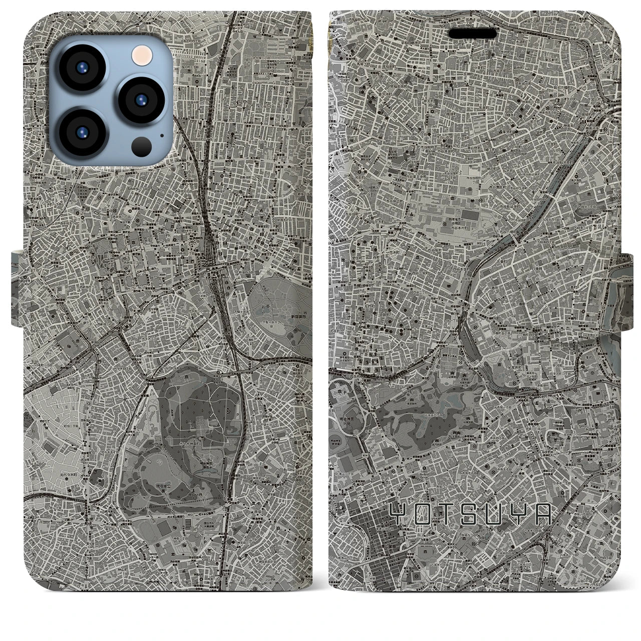 【四ツ谷(東京都)】地図柄iPhoneケース(手帳タイプ)モノトーン・iPhone 13 Pro Max 用