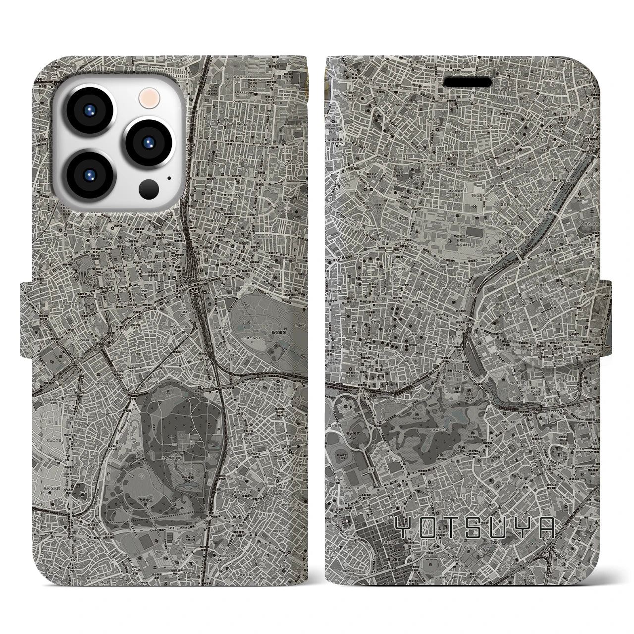 【四ツ谷(東京都)】地図柄iPhoneケース(手帳タイプ)モノトーン・iPhone 13 Pro 用