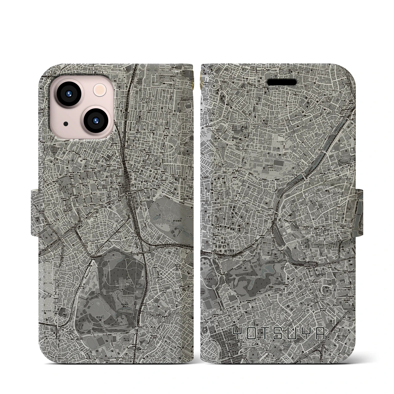 【四ツ谷(東京都)】地図柄iPhoneケース(手帳タイプ)モノトーン・iPhone 13 mini 用