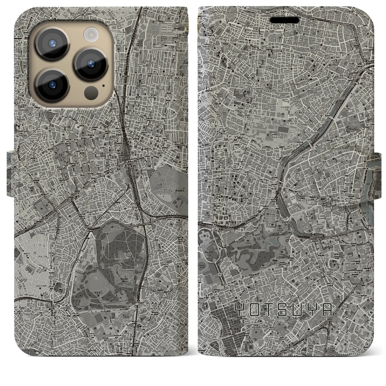 【四ツ谷(東京都)】地図柄iPhoneケース(手帳タイプ)モノトーン・iPhone 14 Pro Max 用