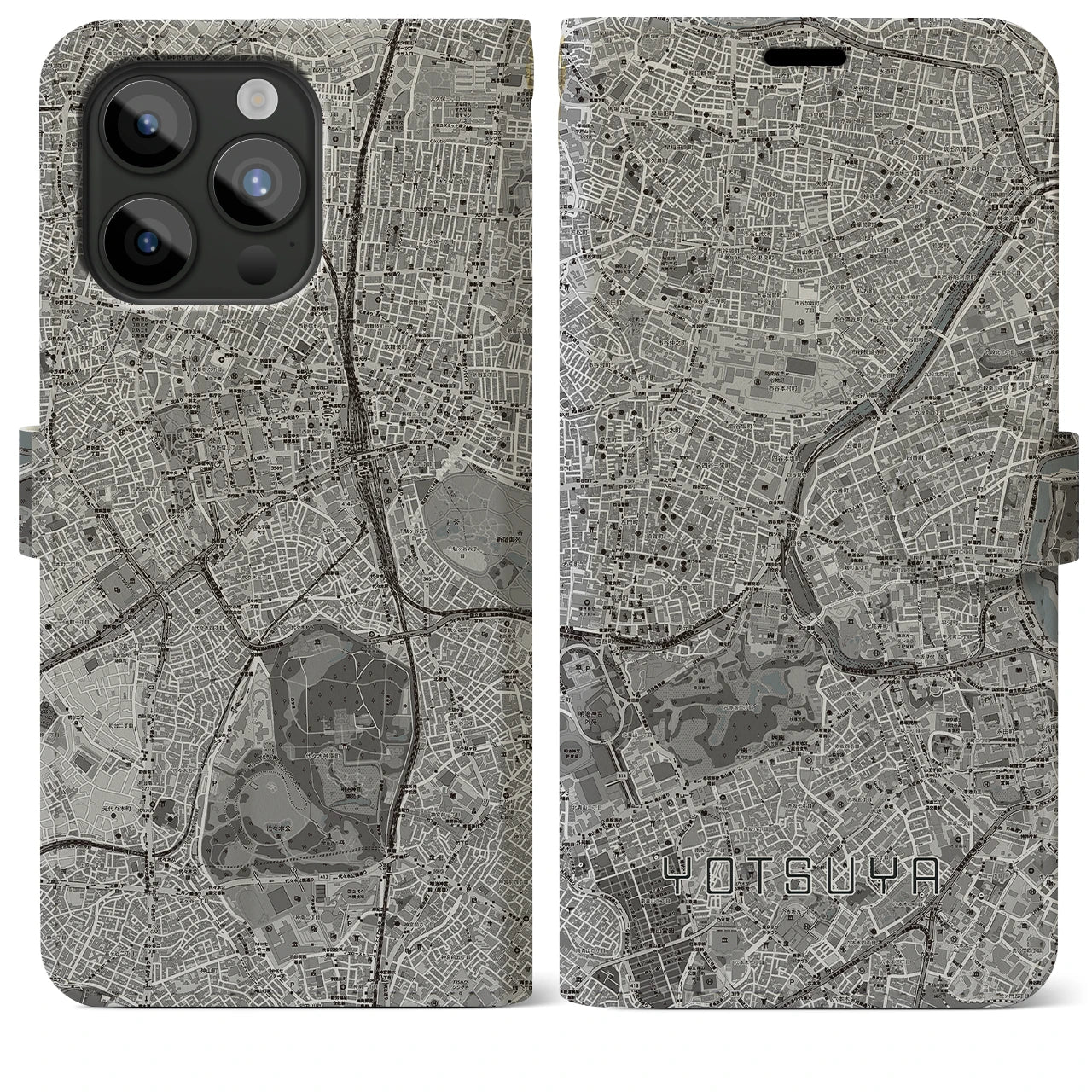 【四ツ谷(東京都)】地図柄iPhoneケース(手帳タイプ)モノトーン・iPhone 15 Pro Max 用