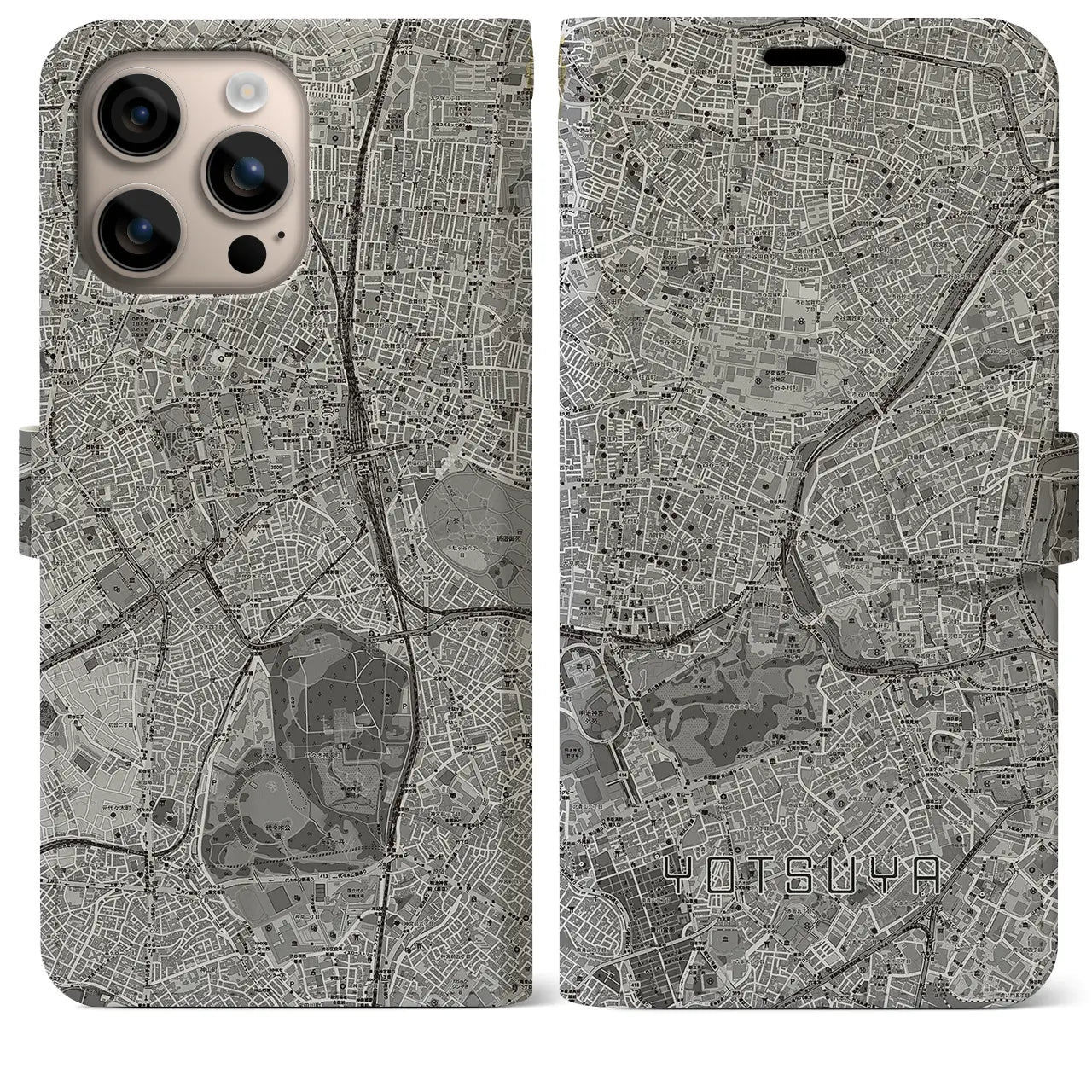 【四ツ谷(東京都)】地図柄iPhoneケース(手帳タイプ)モノトーン・iPhone 16 Plus 用