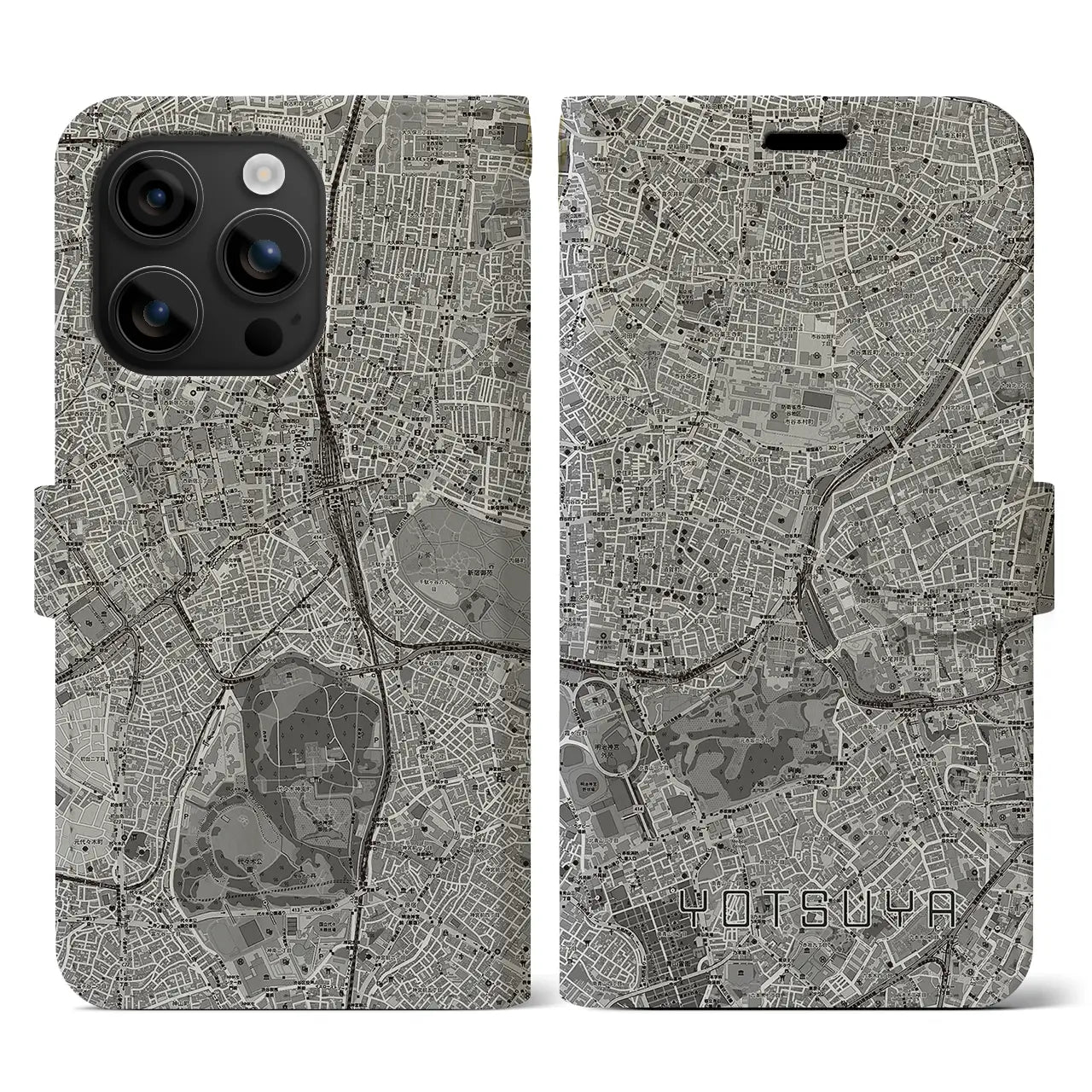 【四ツ谷(東京都)】地図柄iPhoneケース(手帳タイプ)モノトーン・iPhone 16 用
