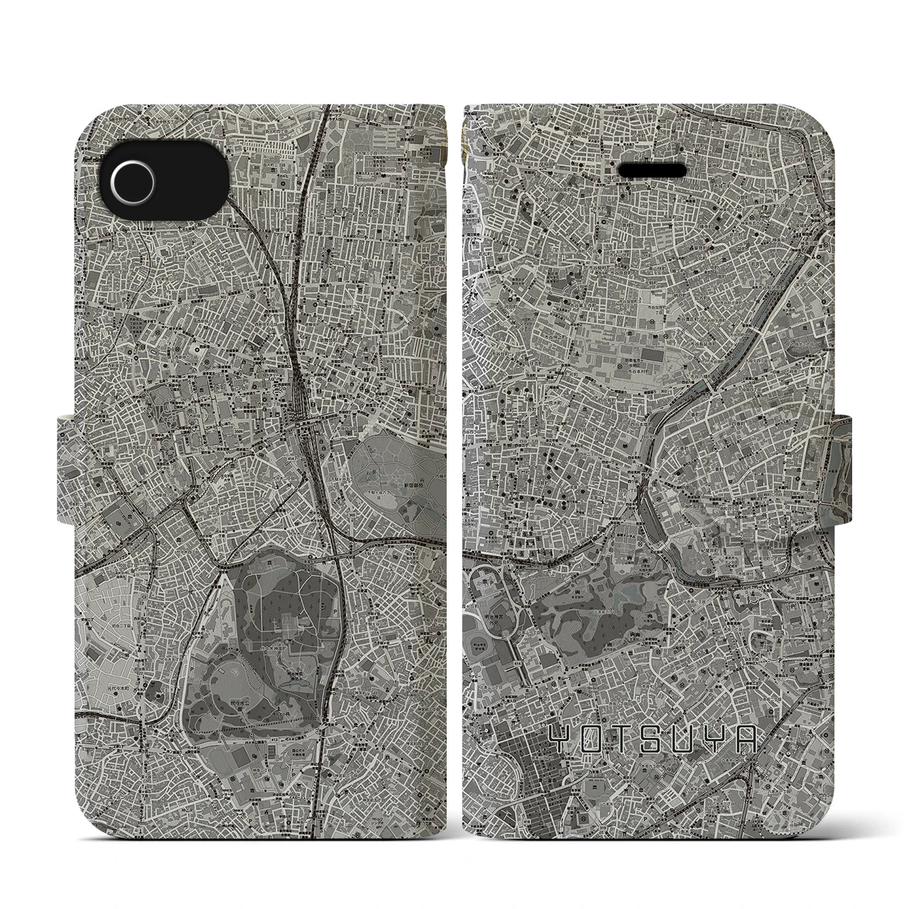 【四ツ谷(東京都)】地図柄iPhoneケース(手帳タイプ)モノトーン・iPhone SE(第3 / 第2世代) / 8 / 7 / 6s / 6 用