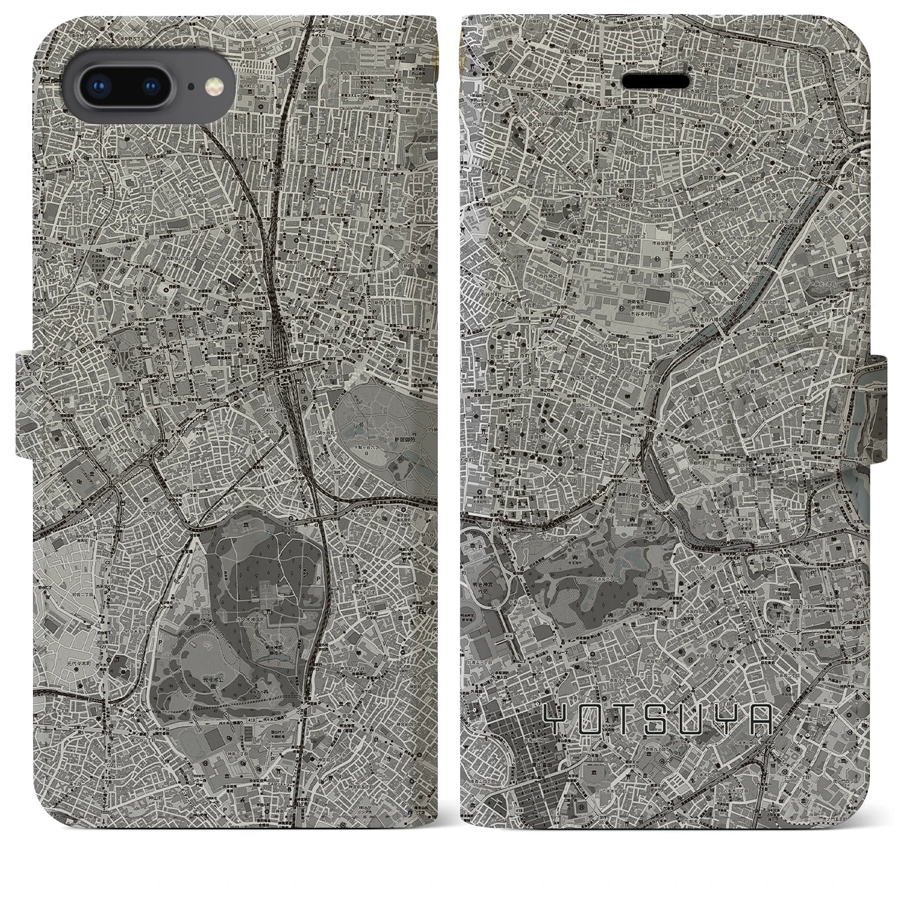 【四ツ谷(東京都)】地図柄iPhoneケース(手帳タイプ)モノトーン・iPhone 8Plus /7Plus / 6sPlus / 6Plus 用