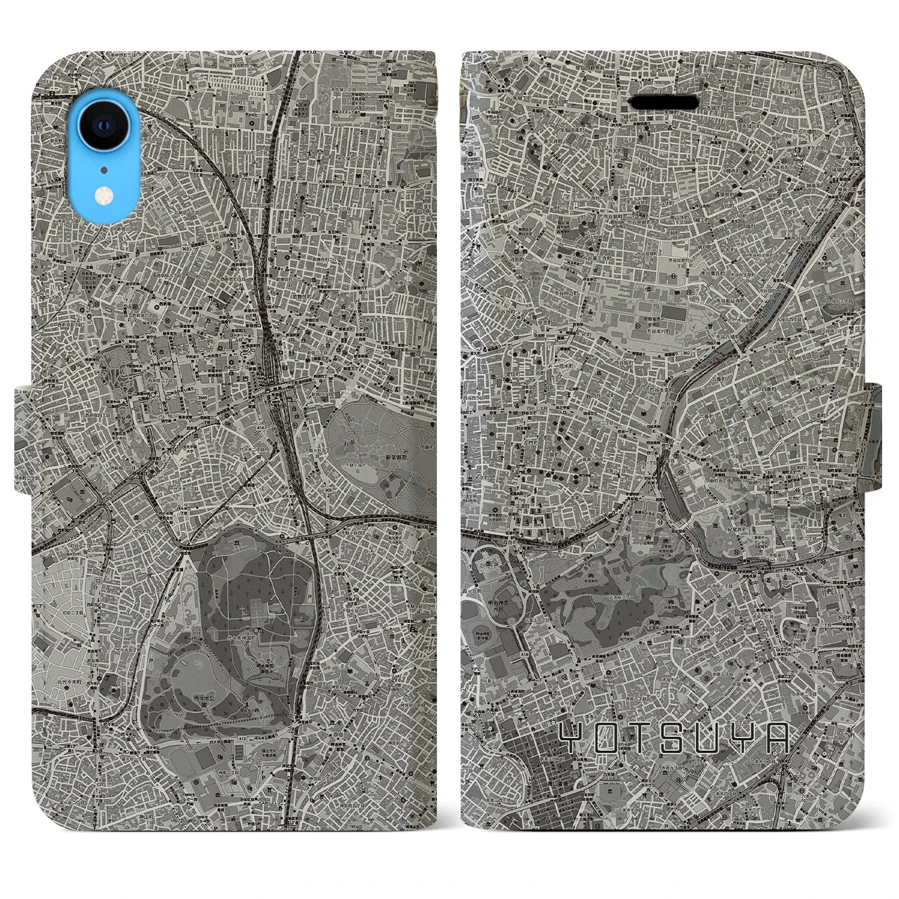 【四ツ谷(東京都)】地図柄iPhoneケース(手帳タイプ)モノトーン・iPhone XR 用