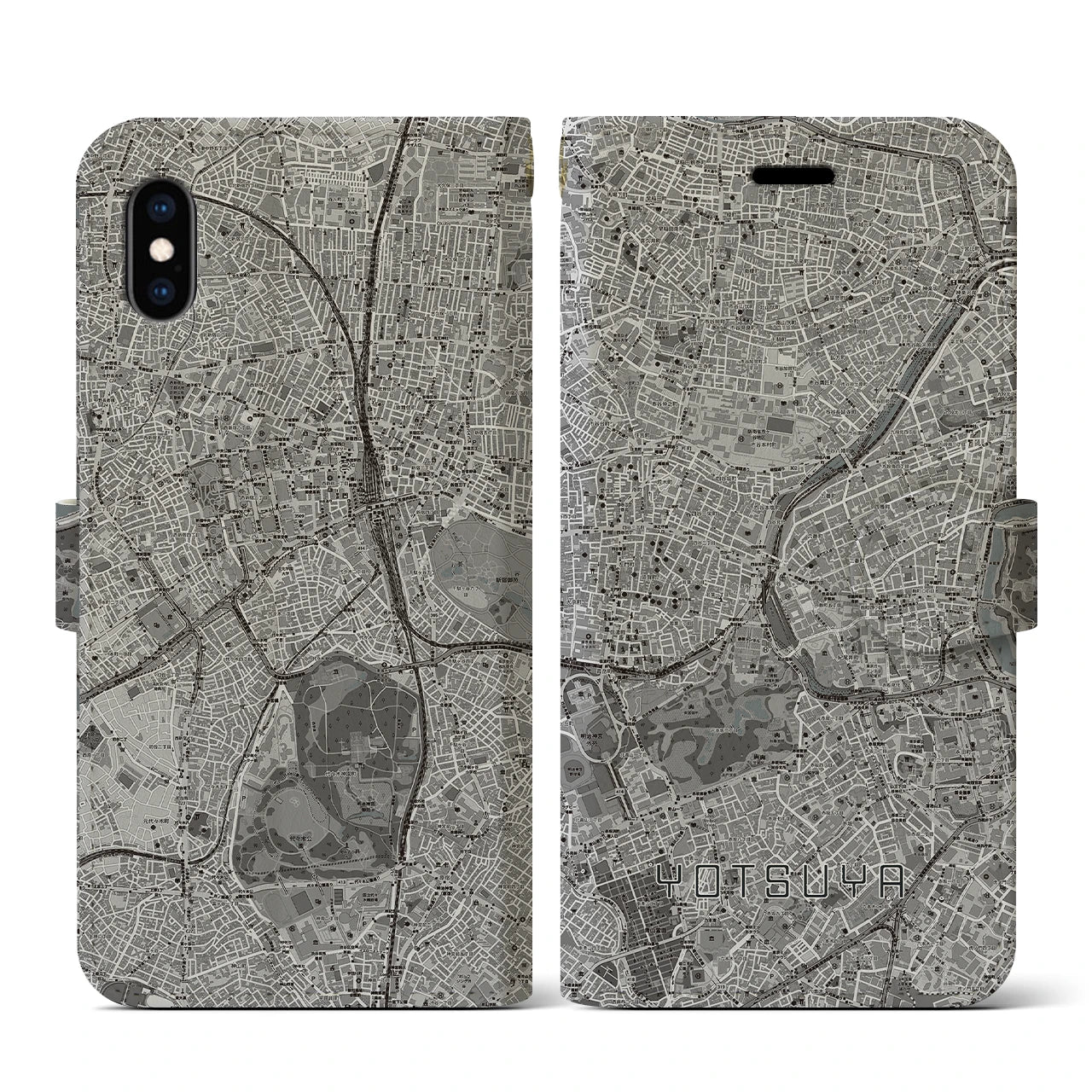 【四ツ谷(東京都)】地図柄iPhoneケース(手帳タイプ)モノトーン・iPhone XS / X 用