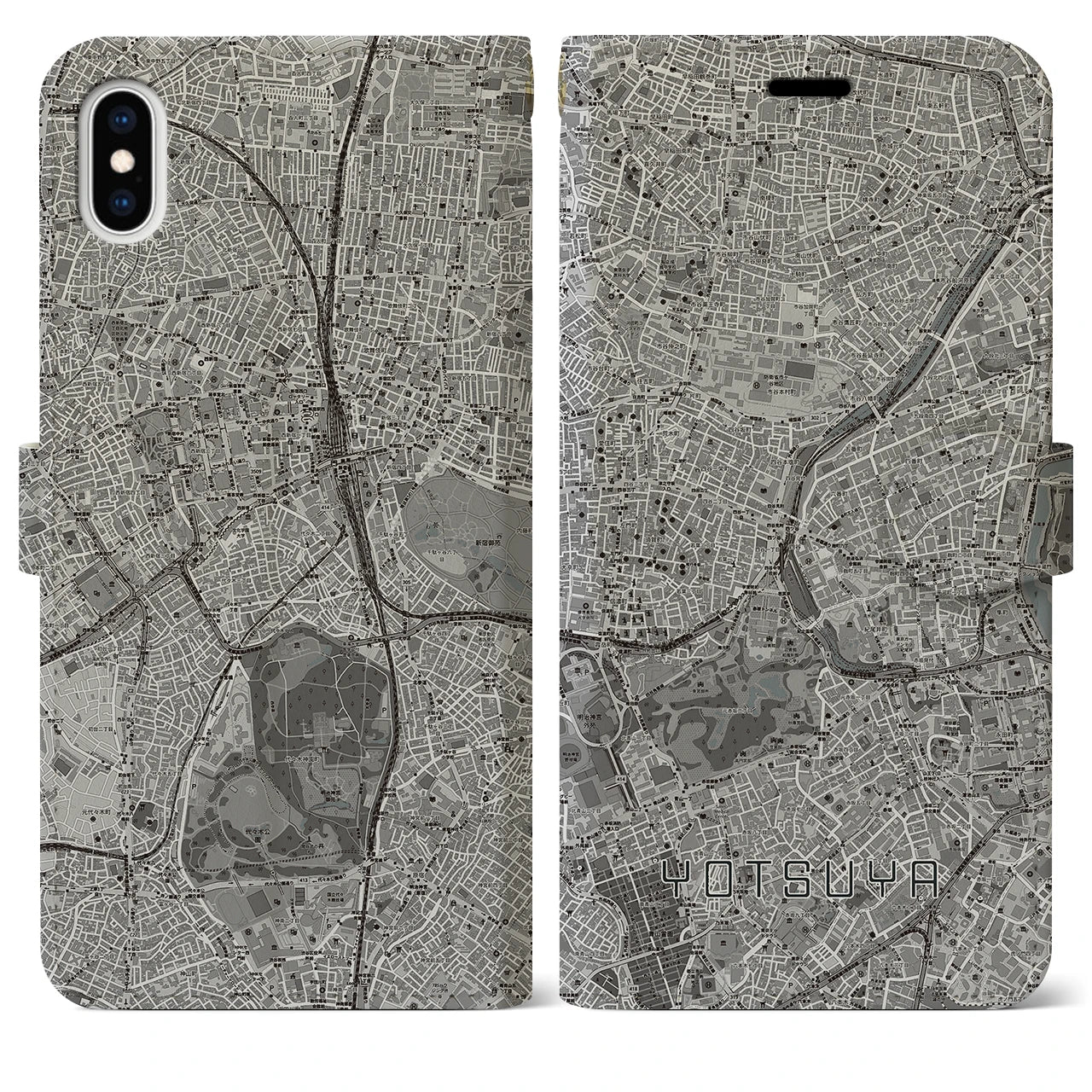 【四ツ谷(東京都)】地図柄iPhoneケース(手帳タイプ)モノトーン・iPhone XS Max 用