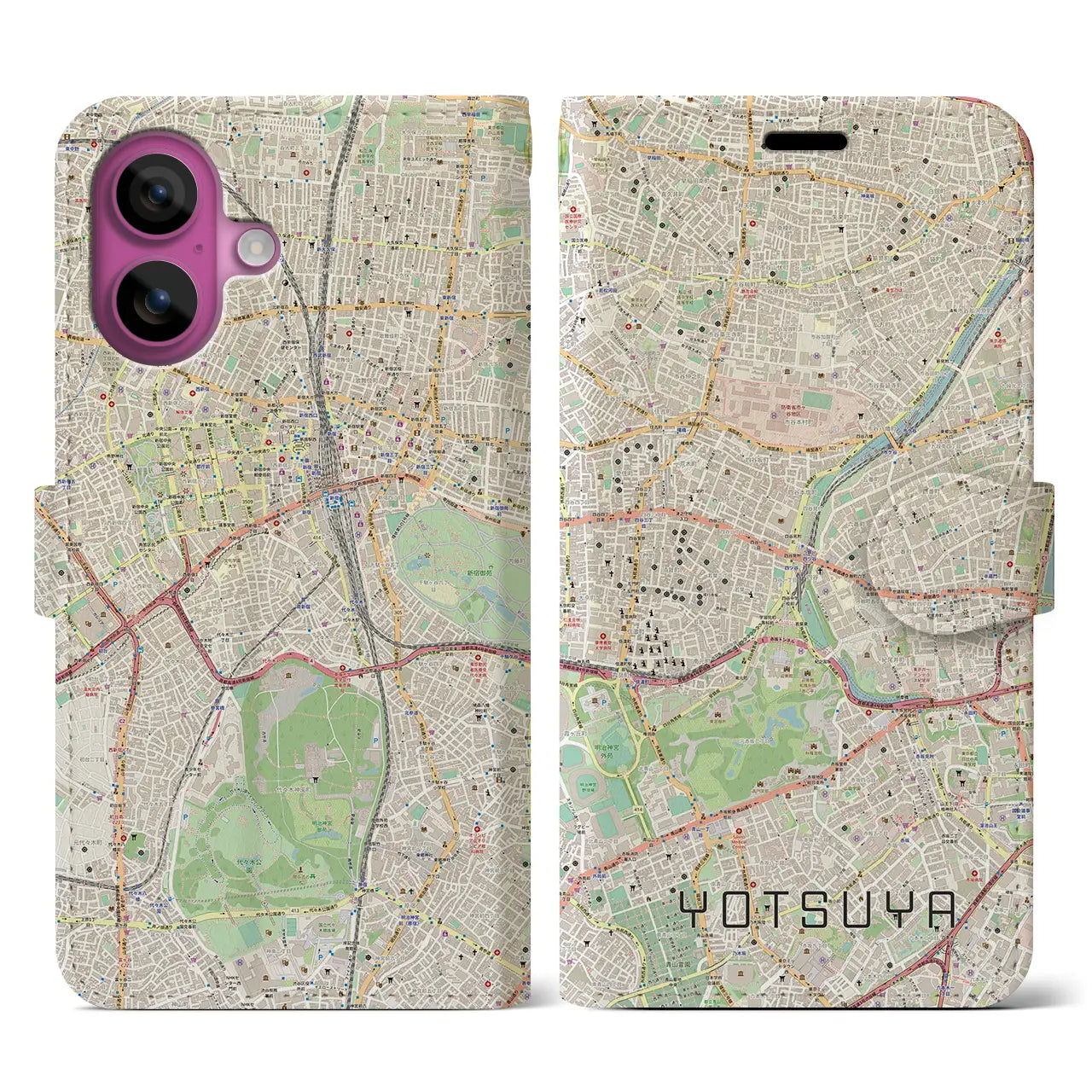 【四ツ谷(東京都)】地図柄iPhoneケース(手帳タイプ)ナチュラル・iPhone 16 Pro 用