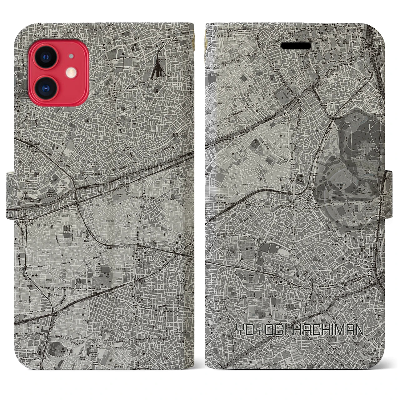 【代々木八幡(東京都)】地図柄iPhoneケース(手帳タイプ)モノトーン・iPhone 11 用