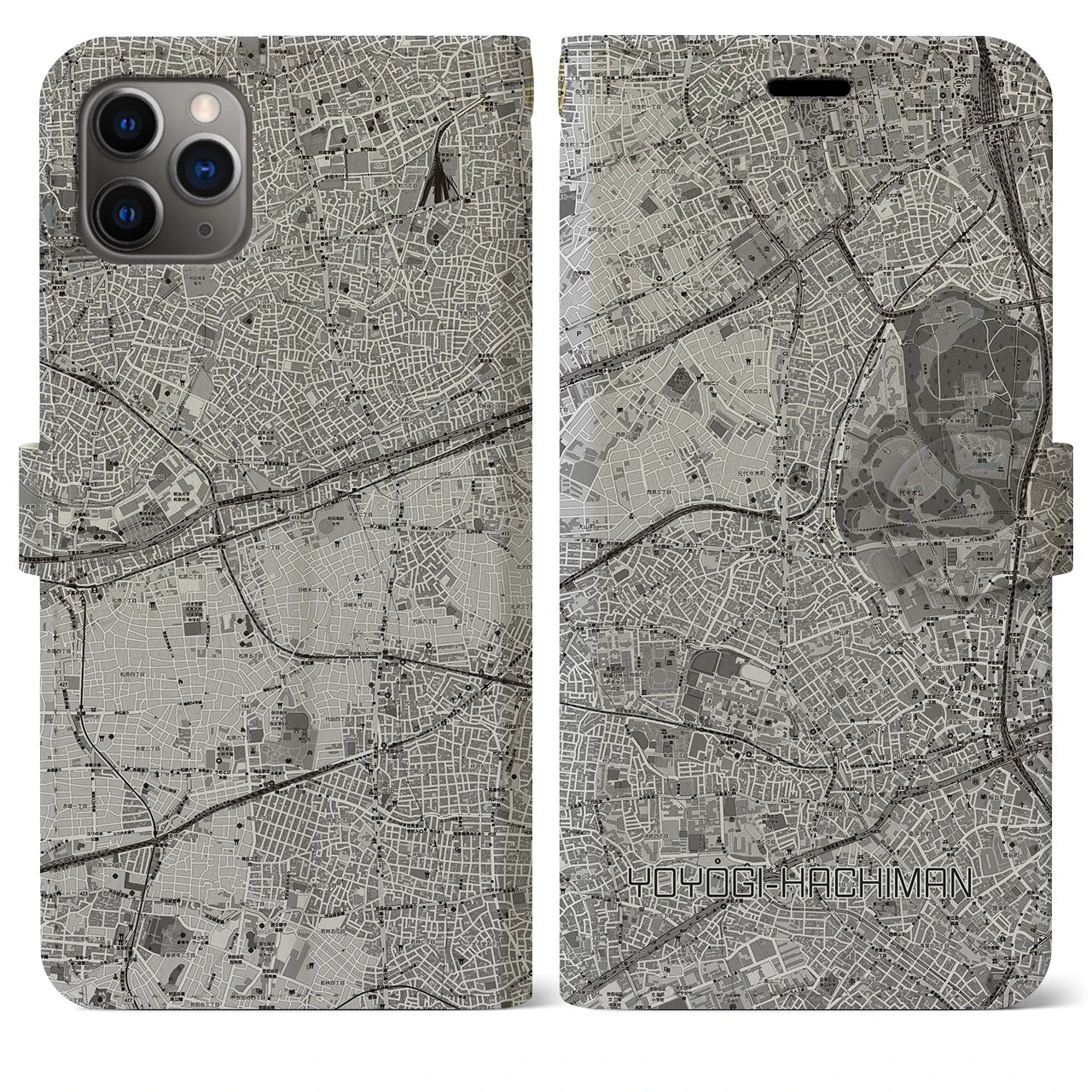 【代々木八幡(東京都)】地図柄iPhoneケース(手帳タイプ)モノトーン・iPhone 11 Pro Max 用