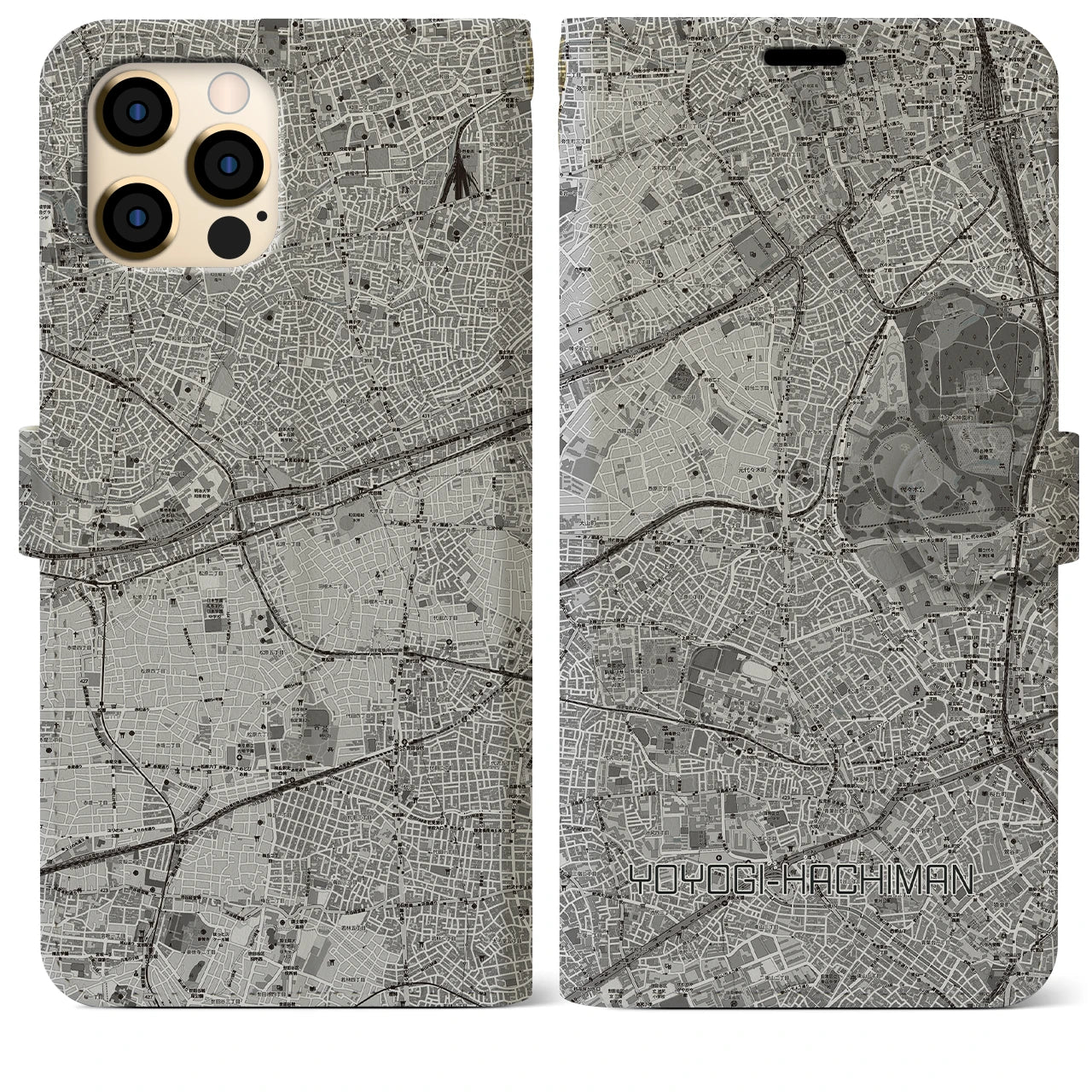 【代々木八幡(東京都)】地図柄iPhoneケース(手帳タイプ)モノトーン・iPhone 12 Pro Max 用