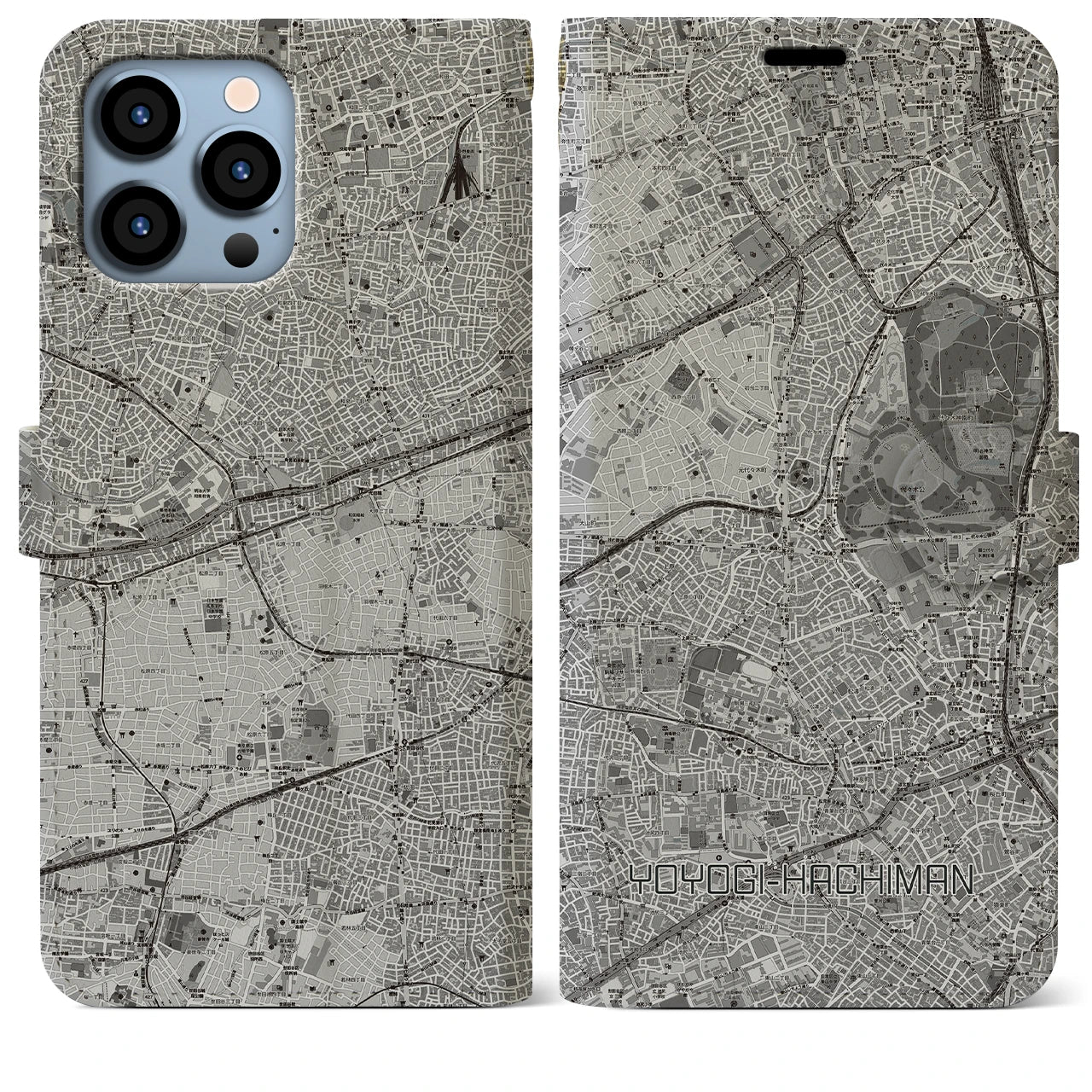 【代々木八幡(東京都)】地図柄iPhoneケース(手帳タイプ)モノトーン・iPhone 13 Pro Max 用