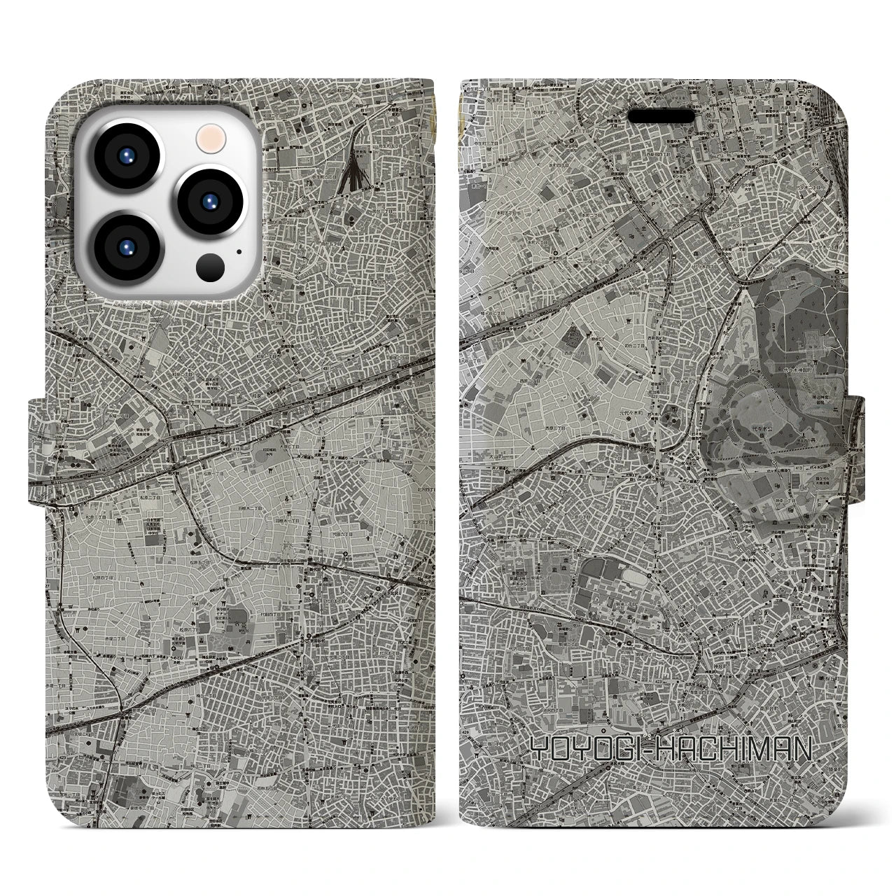 【代々木八幡(東京都)】地図柄iPhoneケース(手帳タイプ)モノトーン・iPhone 13 Pro 用