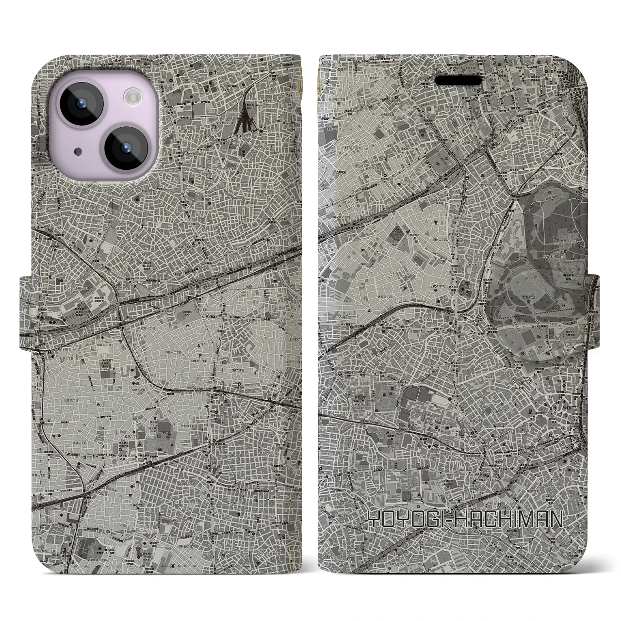 【代々木八幡(東京都)】地図柄iPhoneケース(手帳タイプ)モノトーン・iPhone 14 用