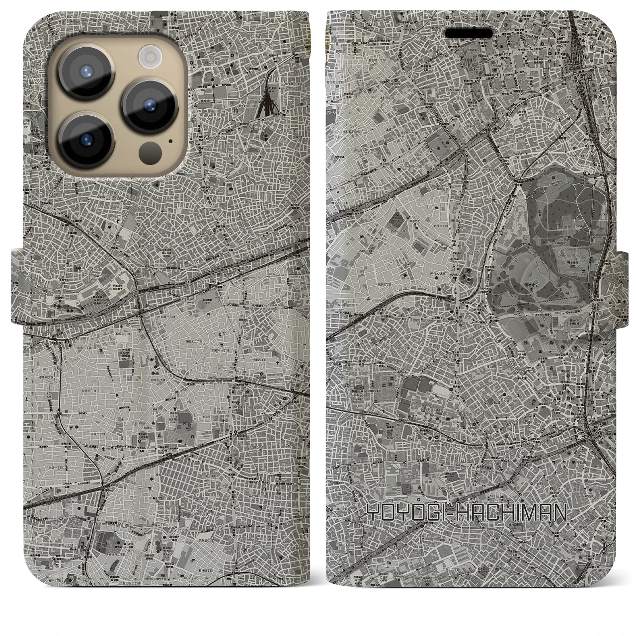 【代々木八幡(東京都)】地図柄iPhoneケース(手帳タイプ)モノトーン・iPhone 14 Pro Max 用