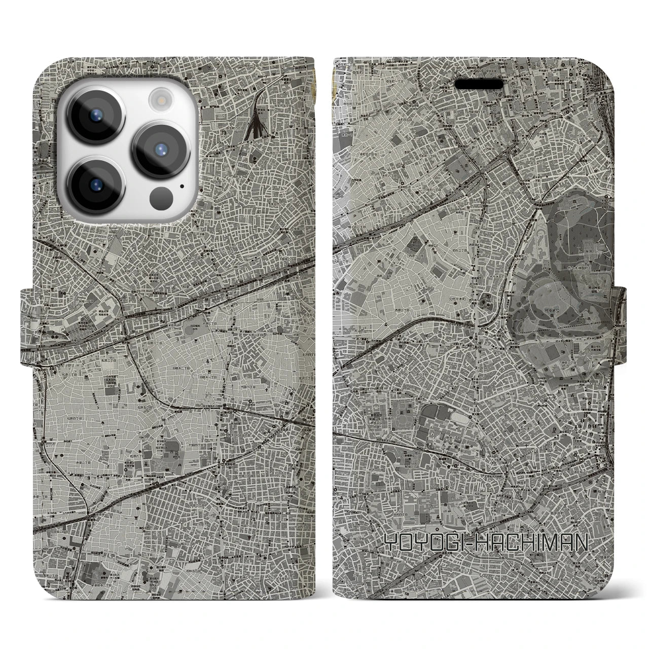 【代々木八幡(東京都)】地図柄iPhoneケース(手帳タイプ)モノトーン・iPhone 14 Pro 用