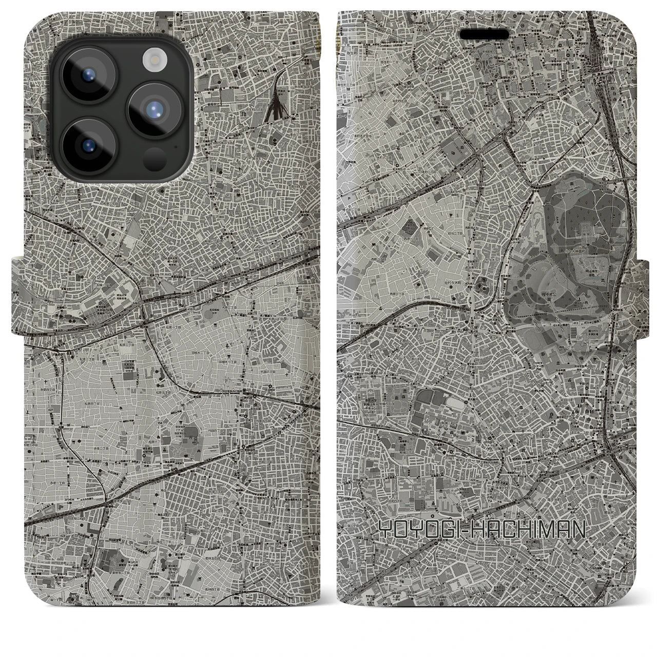 【代々木八幡(東京都)】地図柄iPhoneケース(手帳タイプ)モノトーン・iPhone 15 Pro Max 用