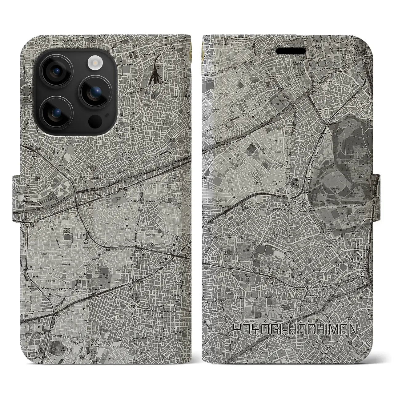 【代々木八幡(東京都)】地図柄iPhoneケース(手帳タイプ)モノトーン・iPhone 16 用