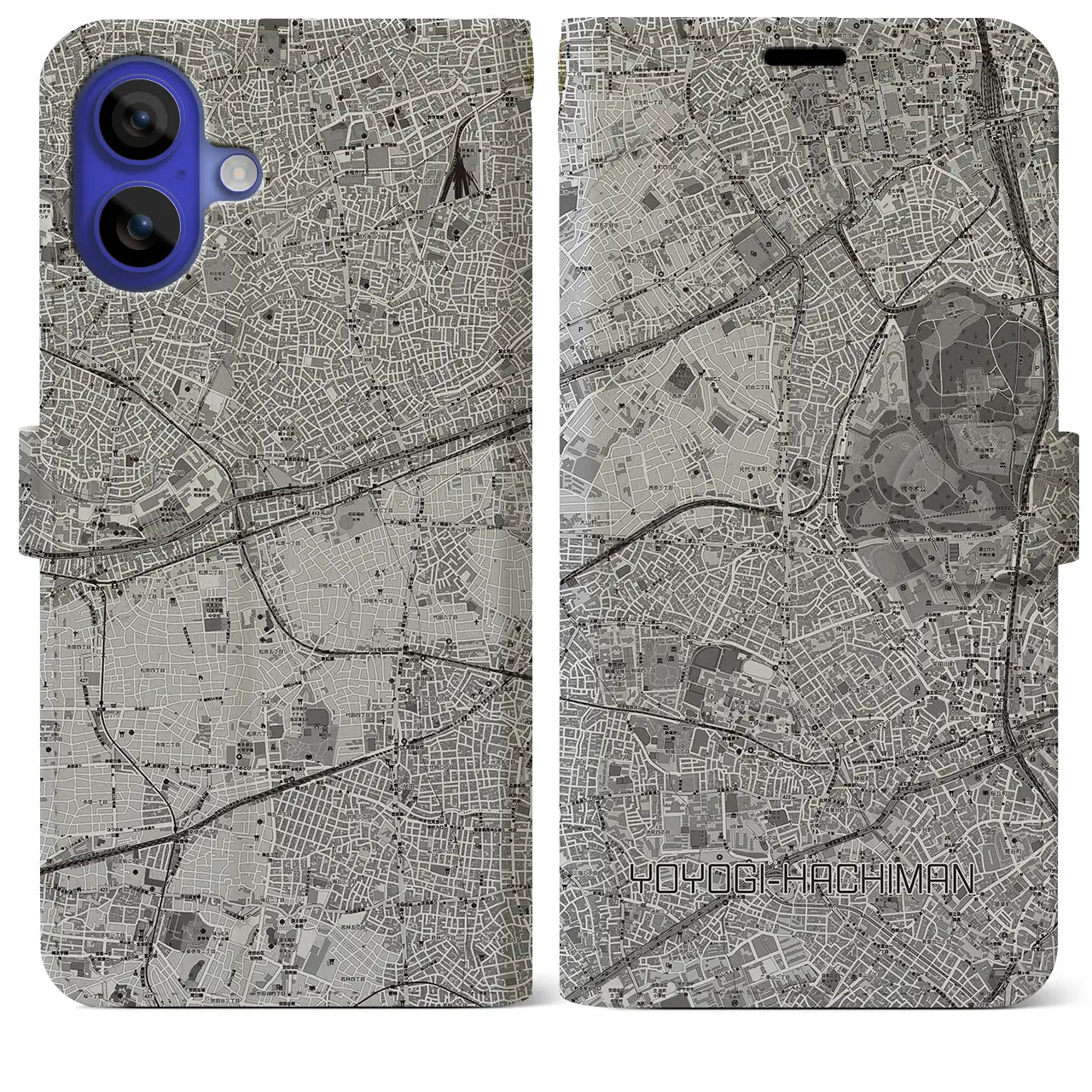 【代々木八幡(東京都)】地図柄iPhoneケース(手帳タイプ)モノトーン・iPhone 16 Pro Max 用