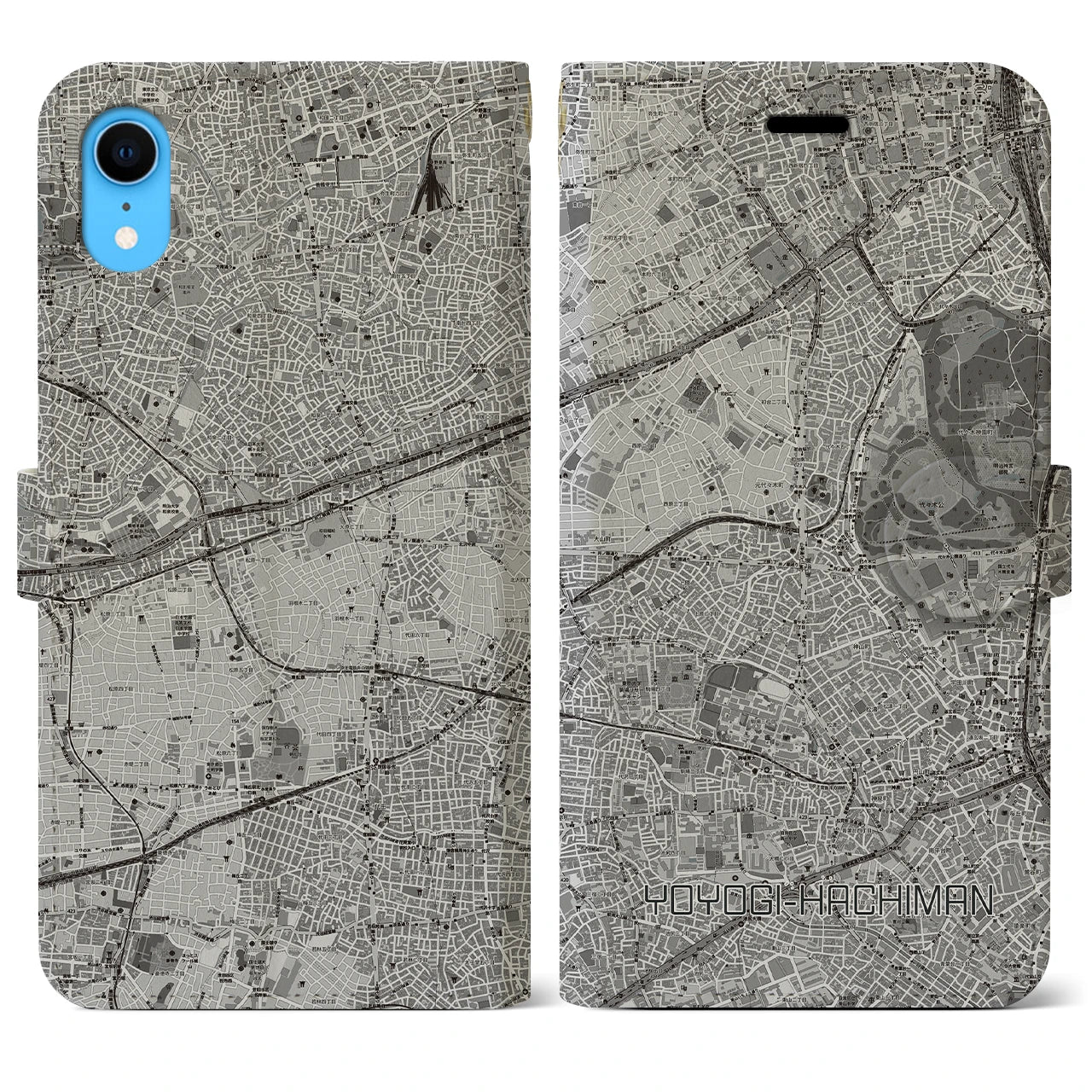 【代々木八幡(東京都)】地図柄iPhoneケース(手帳タイプ)モノトーン・iPhone XR 用