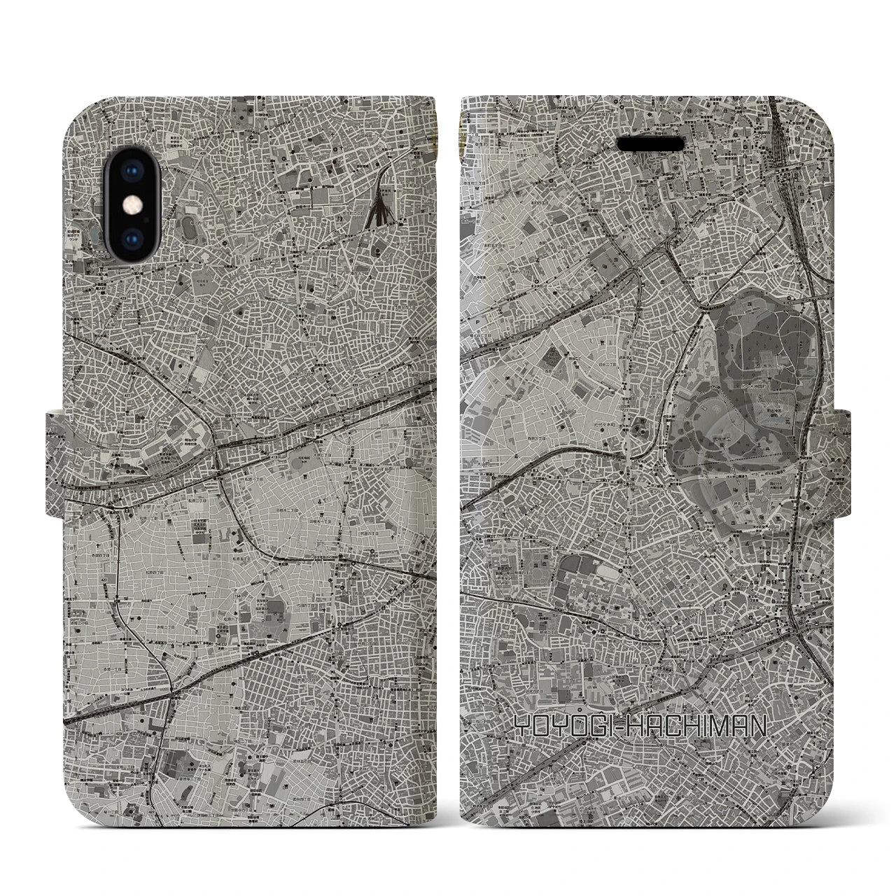 【代々木八幡(東京都)】地図柄iPhoneケース(手帳タイプ)モノトーン・iPhone XS / X 用