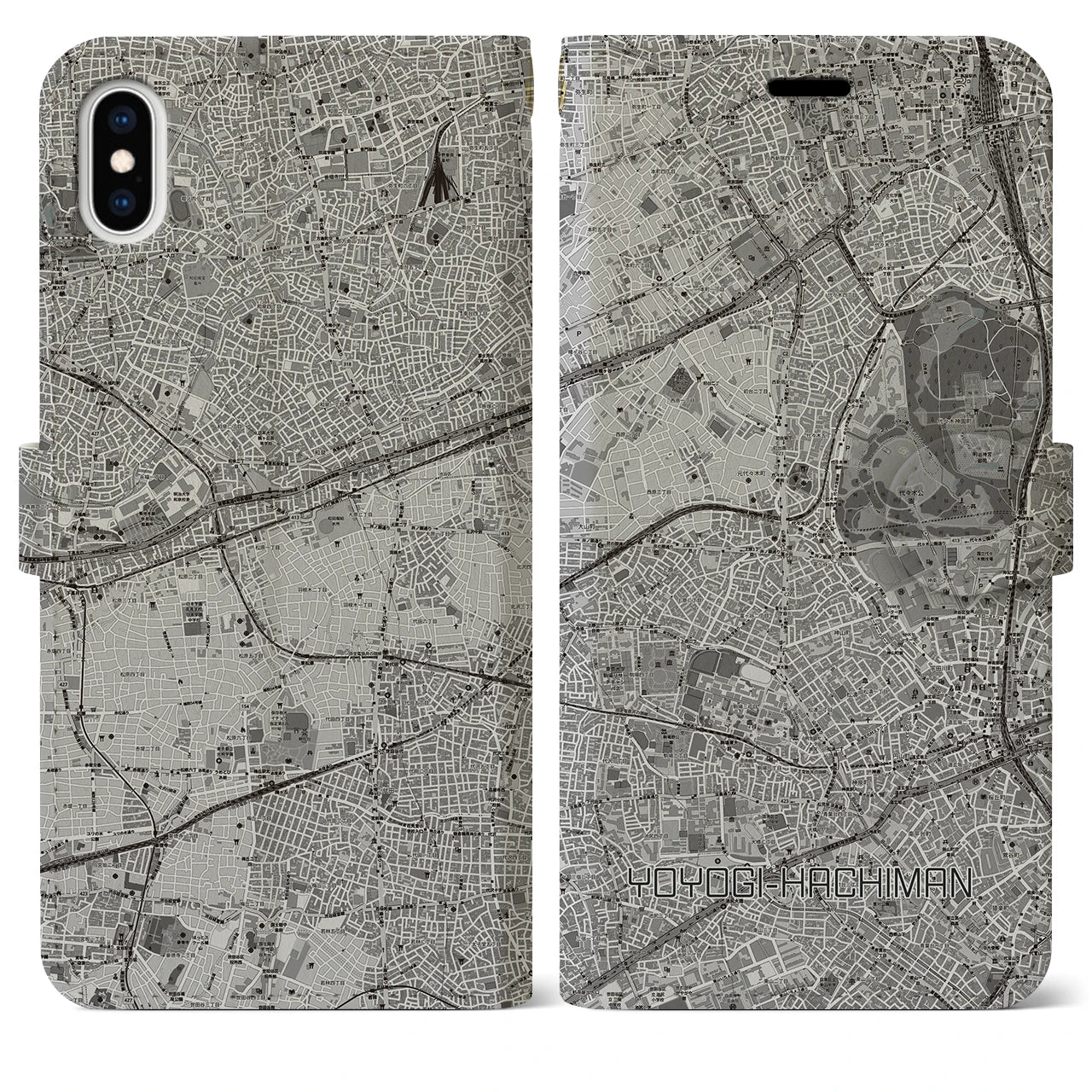 【代々木八幡(東京都)】地図柄iPhoneケース(手帳タイプ)モノトーン・iPhone XS Max 用