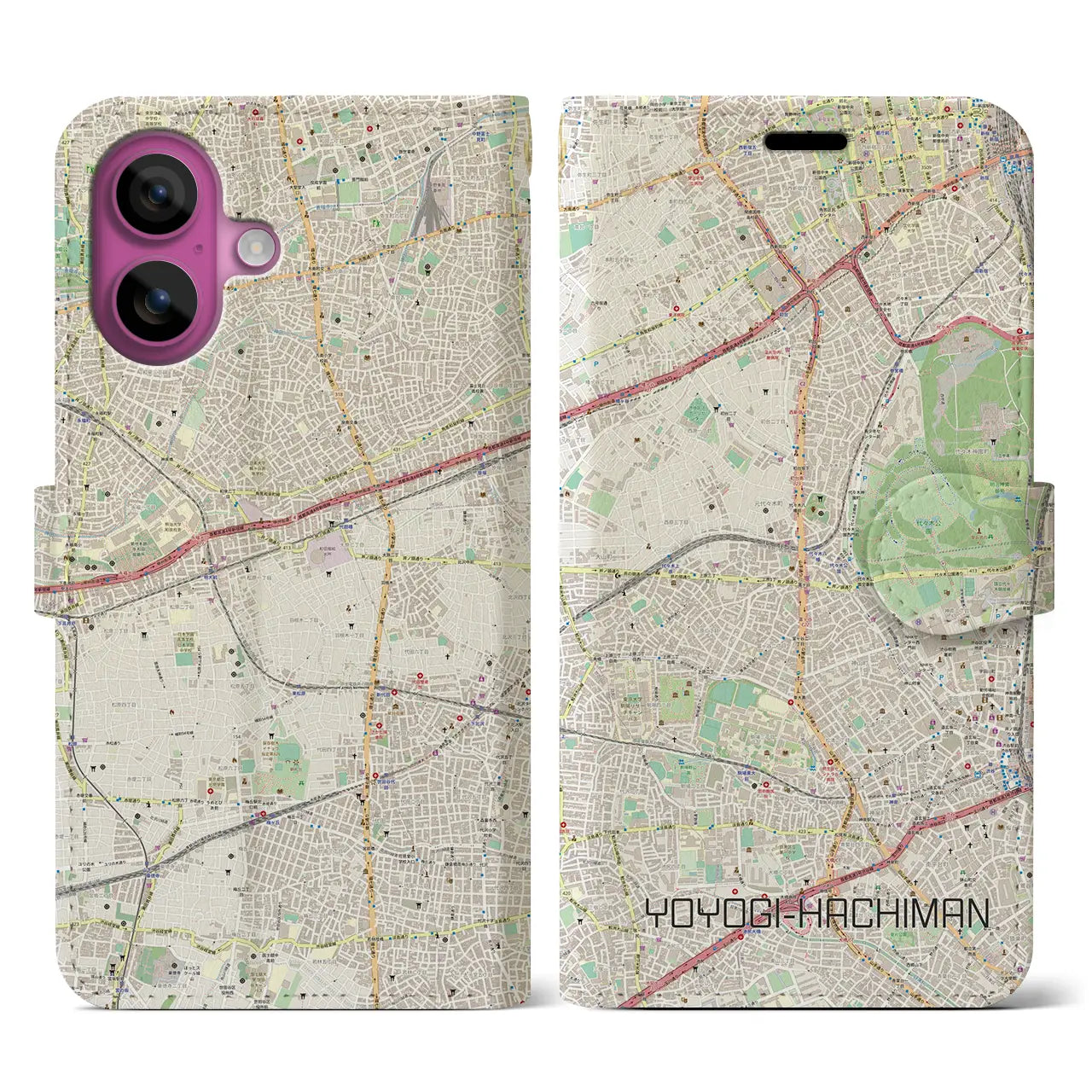 【代々木八幡(東京都)】地図柄iPhoneケース(手帳タイプ)ナチュラル・iPhone 16 Pro 用