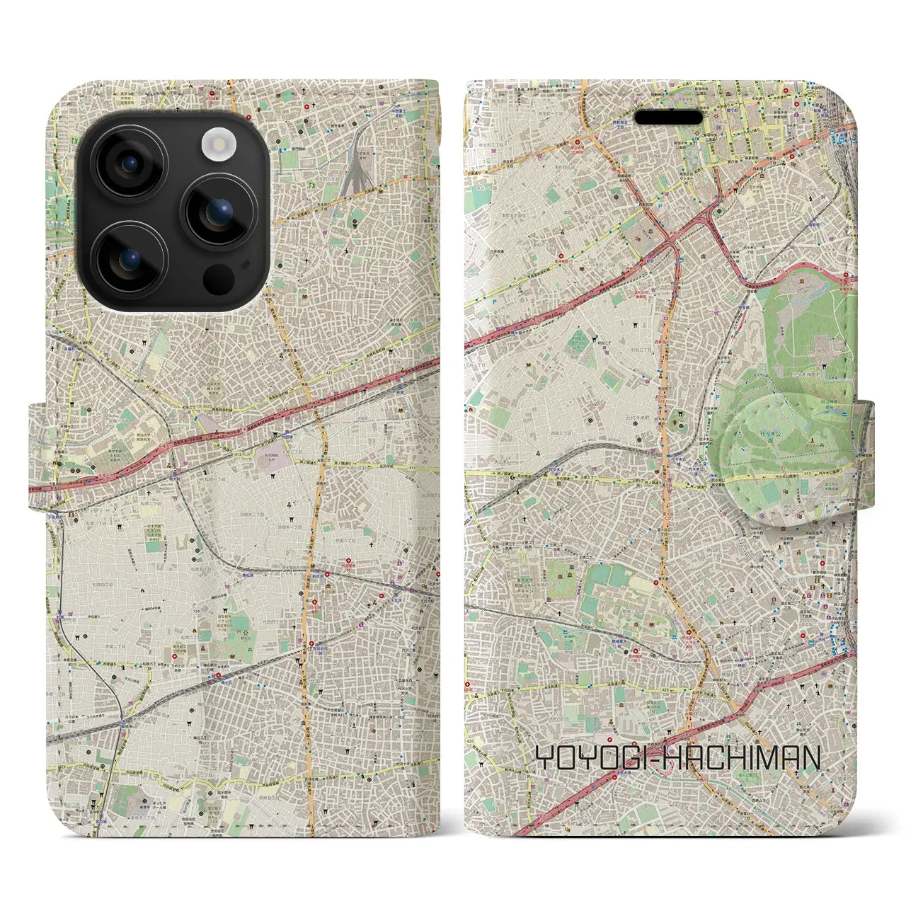 【代々木八幡(東京都)】地図柄iPhoneケース(手帳タイプ)ナチュラル・iPhone 16 用