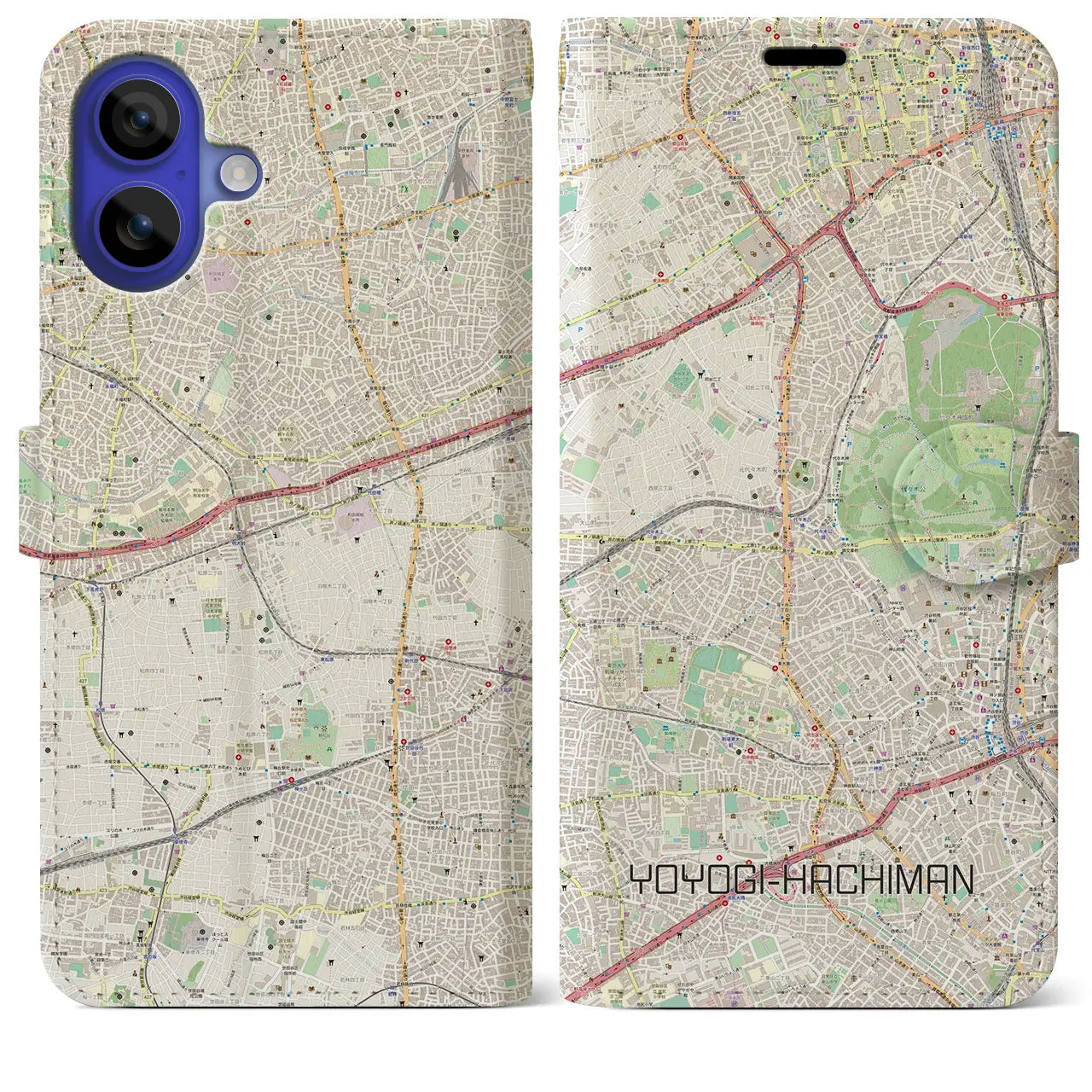 【代々木八幡(東京都)】地図柄iPhoneケース(手帳タイプ)ナチュラル・iPhone 16 Pro Max 用