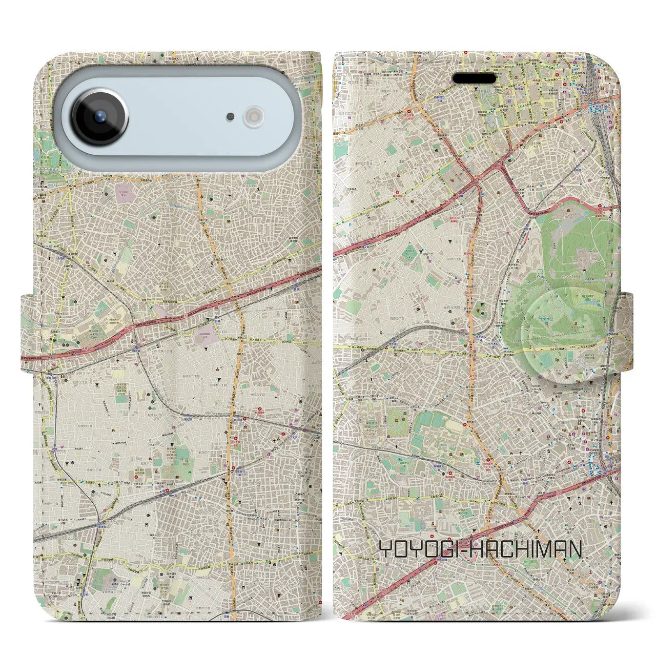 【代々木八幡(東京都)】地図柄iPhoneケース(手帳タイプ)ナチュラル・iPhone 17 Pro Max 用