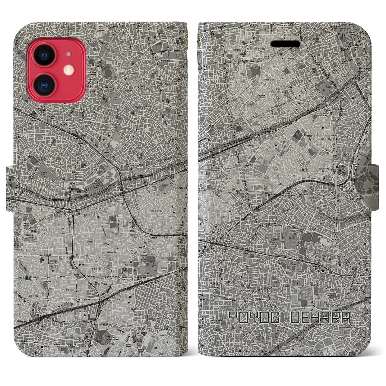 【代々木上原(東京都)】地図柄iPhoneケース(手帳タイプ)モノトーン・iPhone 11 用