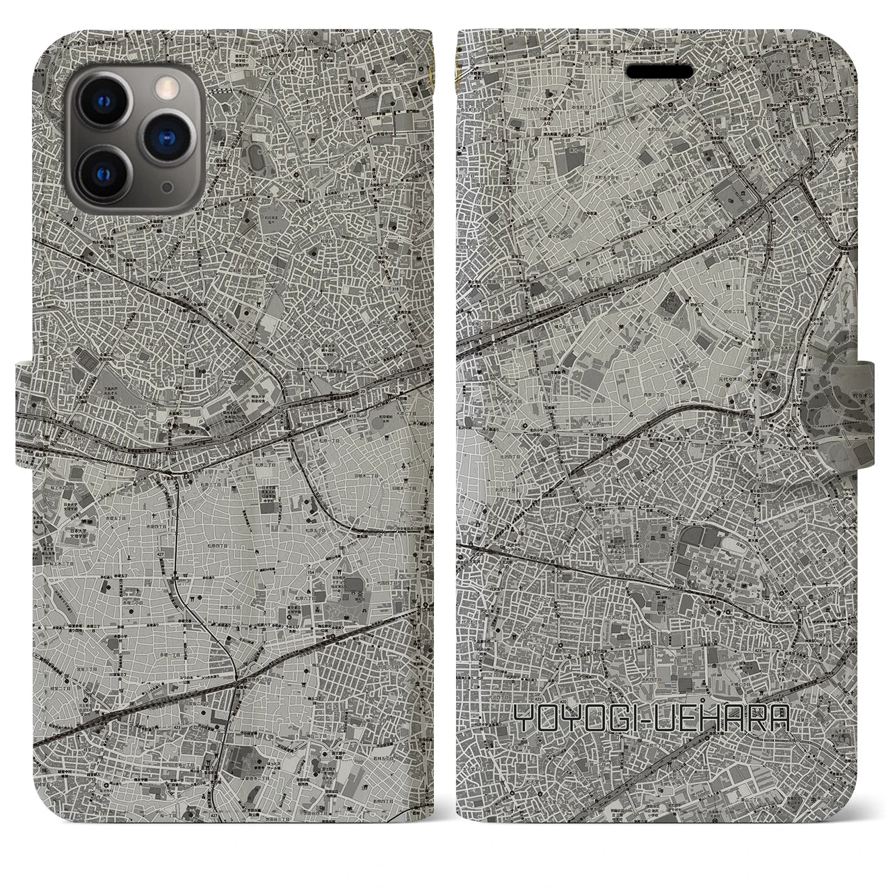 【代々木上原(東京都)】地図柄iPhoneケース(手帳タイプ)モノトーン・iPhone 11 Pro Max 用